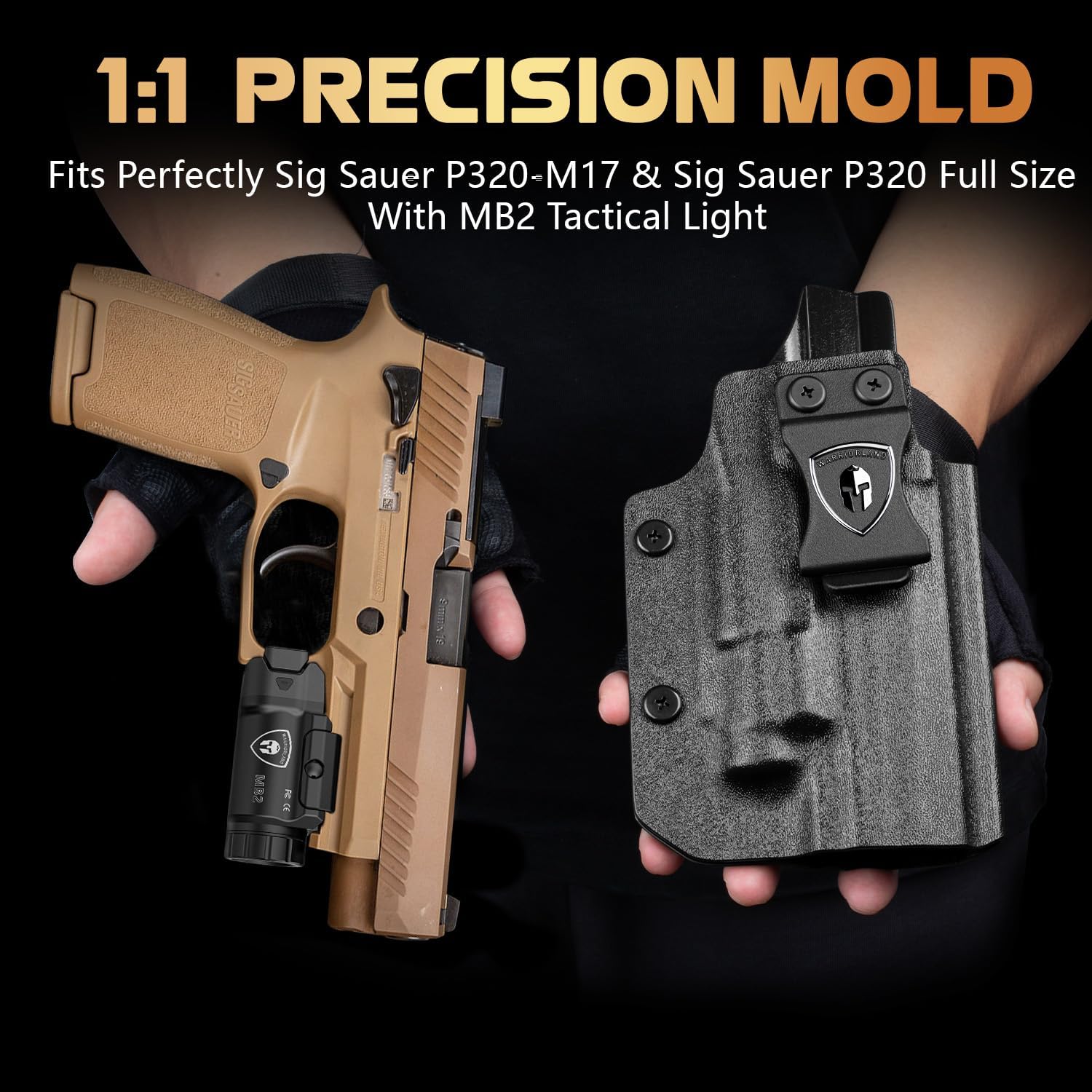 WARRIORLAND 500 Lumen White LED Tactical Light with Sig Sauer P320-M17 & P320 Full Size IWB Kydex Holster Combo-Compact Rail Mounted Weapon Light,with Battery Included (MB2/P320 M17) WARRIORLAND