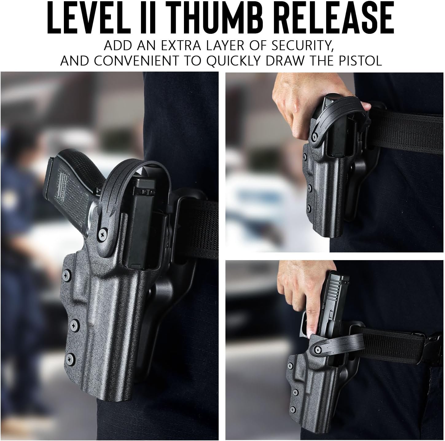 WARRIORLAND Level 2 Kydex Holster Compatible with Glock G17/G19/G34 Gen3-5 G17/G19 Gen4-5 MOS G19X G22/23/31/32 Gen3-4 G19X G34 Gen5 MOS G44 G45 G45 MOS, Adjustable Loop Fits Belt Width 1.5" - 2.0", Right Hand Thumb Release Holster WARRIORLAND