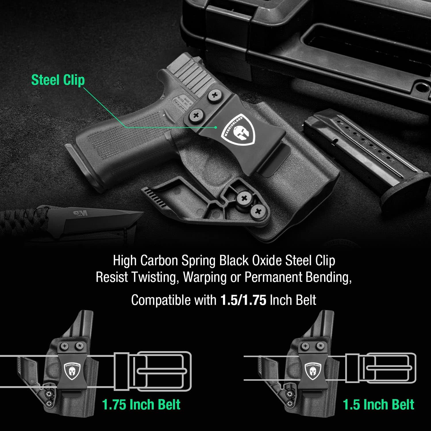 WARRIORLAND Kydex IWB Conceal Carry Holster for Glock 17/19/19X/43X MOS, Sig P365/P365X, Hellcat Pro/Hellcat, Taurus G2C/G3C, Glock 43/44/45 & G23/32 Gen 3-4, Optics Cut, 1.75" Metal Clip WARRIORLAND