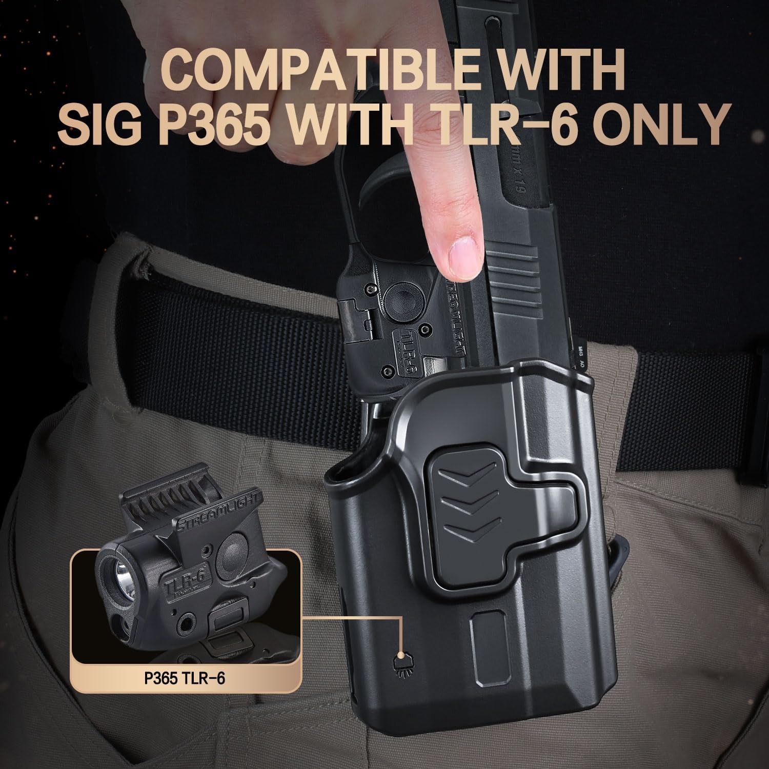 WARRIORLAND P365 TLR-6 OWB Holster Index Finger Release Fit Sig Sauer P365 Nitron Micro-Compact/P365 SAS with Streamlight TLR-6/TLR-6HL/TLR-6HL, 360 Degree Adj. Belt Clip Fit 1.5-2.25 Inch Belt, Right Hand WARRIORLAND