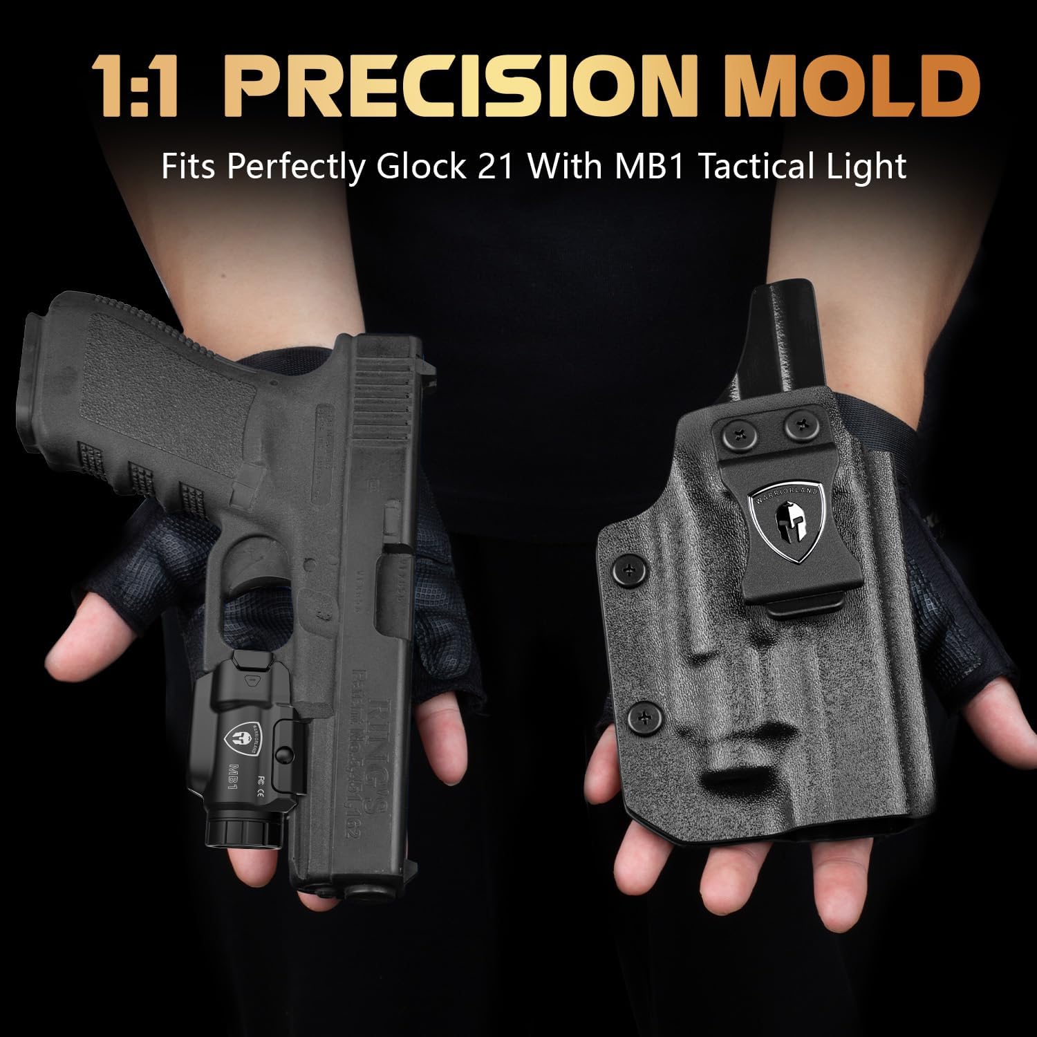 WARRIORLAND MB1 Pistol Light and Custom Holster Combo, Fit for Glock 21, Compact 500 Lumens Universal Rail Mounted Tactical Weapon Light with Red Laser & White LED, Power Indicator, 3 Operation Modes WARRIORLAND