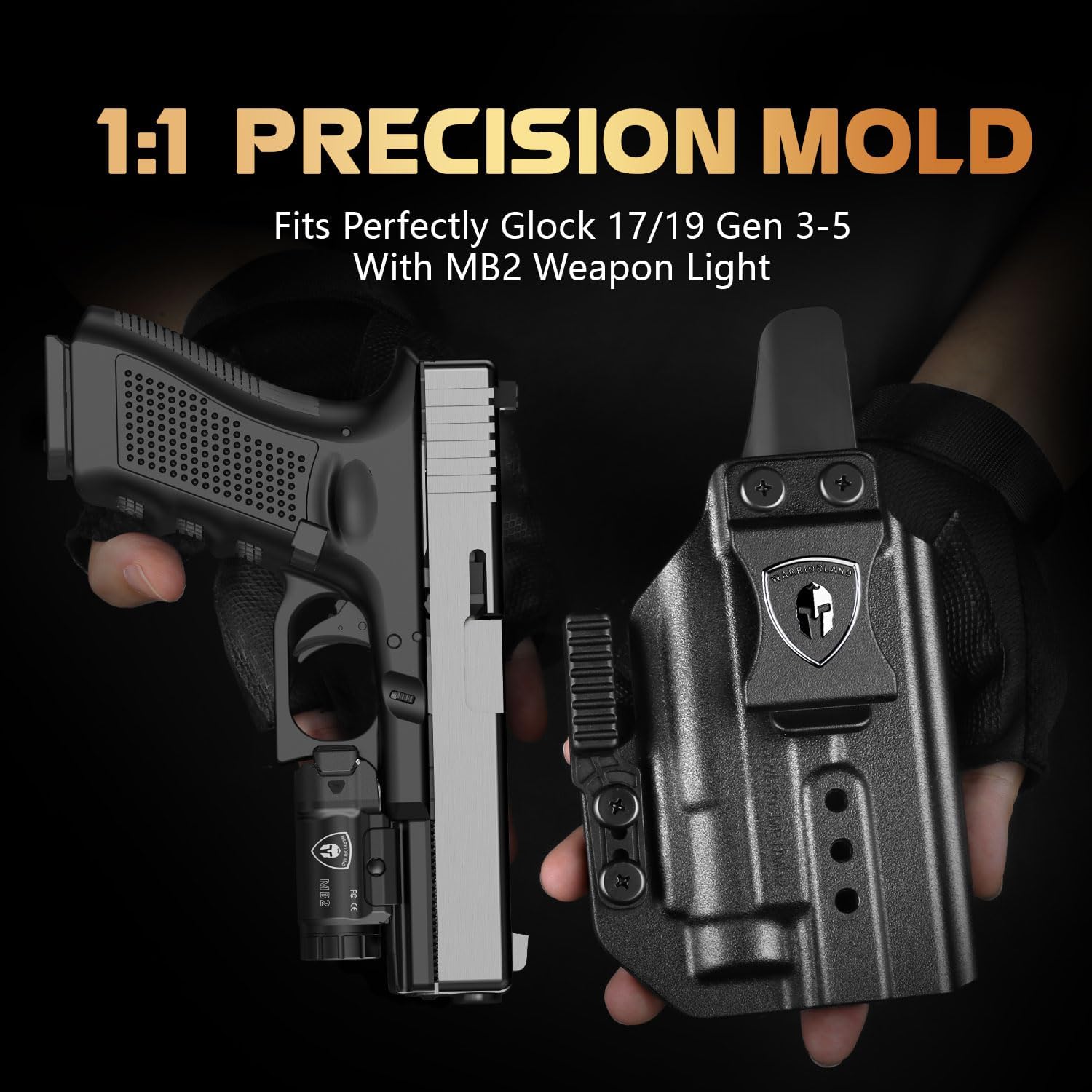 WARRIORLAND 500 Lumen White LED Tactical Light with Glock 17/19 Polymer Claw Holster Combo-Compact Rail Mounted Weapon Light,with Battery Included (MB2/Glock 17/19) WARRIORLAND