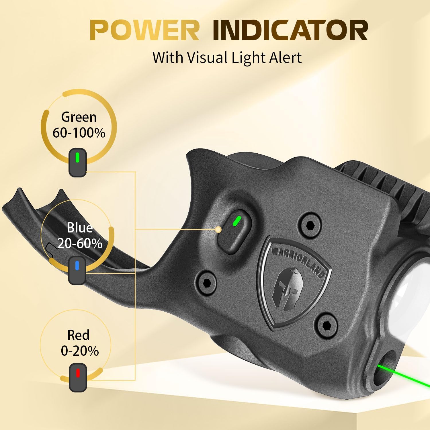 WARRIORLAND Pistol Light Laser Combo Fits S&W M&P Shield M2.0 9mm/.40, Compact 150-Lumen Trigger Mounted Tactical Weapon Light with Green Laser & White LED, Power Indicator & 3 Light Mode Options WARRIORLAND