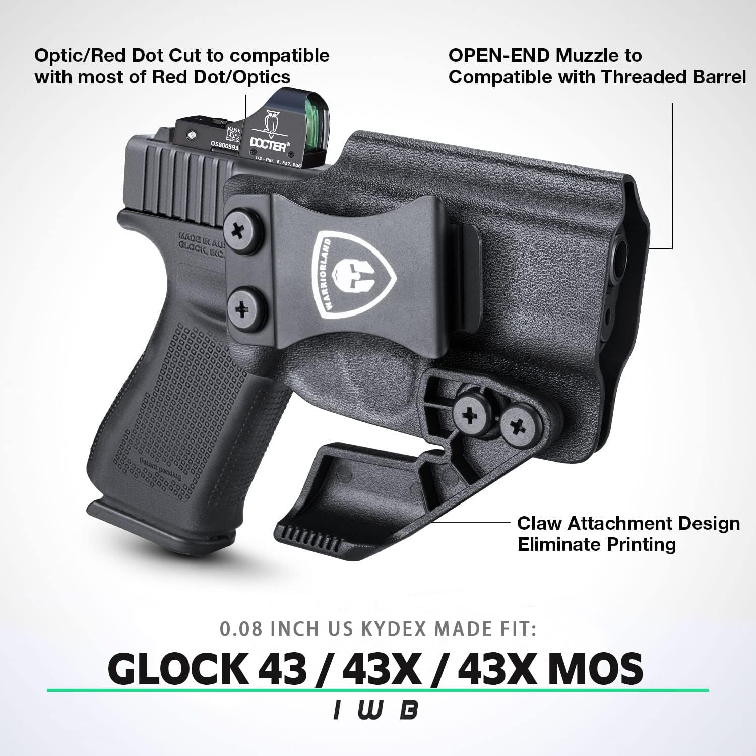 WARRIORLAND Kydex IWB Conceal Carry Holster for Glock 17/19/19X/43X MOS, Sig P365/P365X, Hellcat Pro/Hellcat, Taurus G2C/G3C, Glock 43/44/45 & G23/32 Gen 3-4, Optics Cut, 1.75" Metal Clip WARRIORLAND