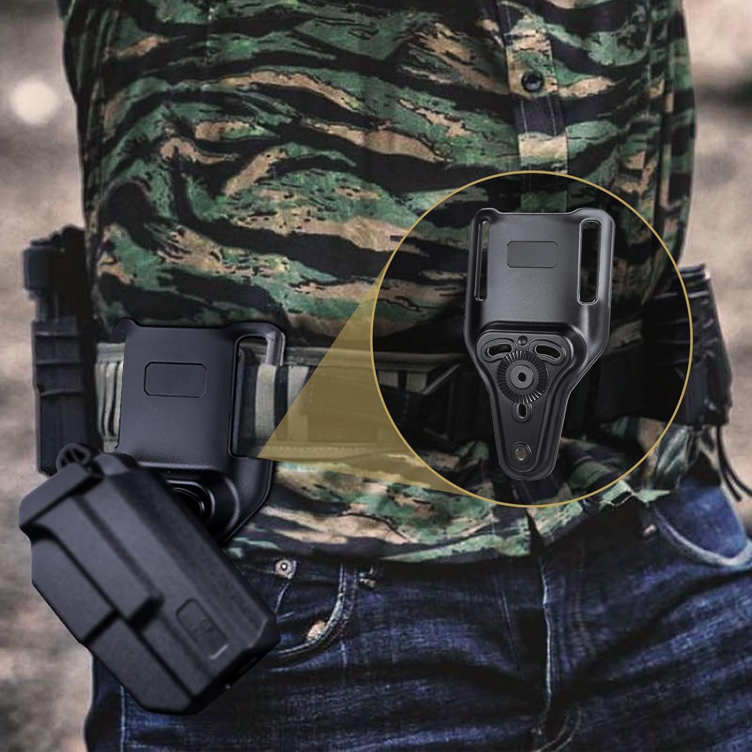 WARRIORLAND Universal Mid-Ride Belt Loop Adapter (CUBL) – 1.75” Duty Belt Fit, Adjustable 3-Hole Holster & 360° Gearwheel Compatibility