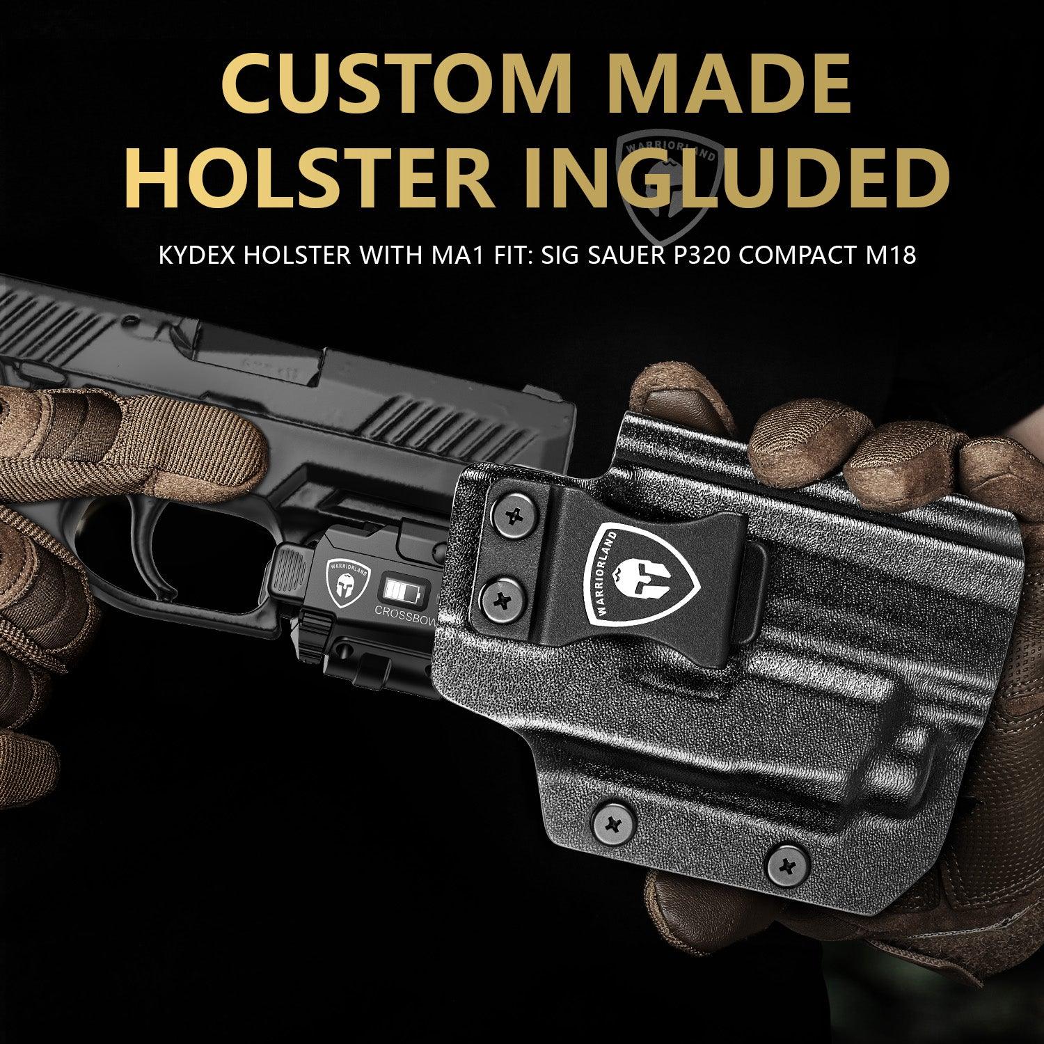 Universal Light Laser Combo with P320 Compact M18 Holster, Green Beam & LED Tactical Light, USB Rechargeable Flashlight-Screen Displays Battery Status, Crossbow MA1 w/ P320 M18 Holster|WARRIORLAND WARRIORLAND