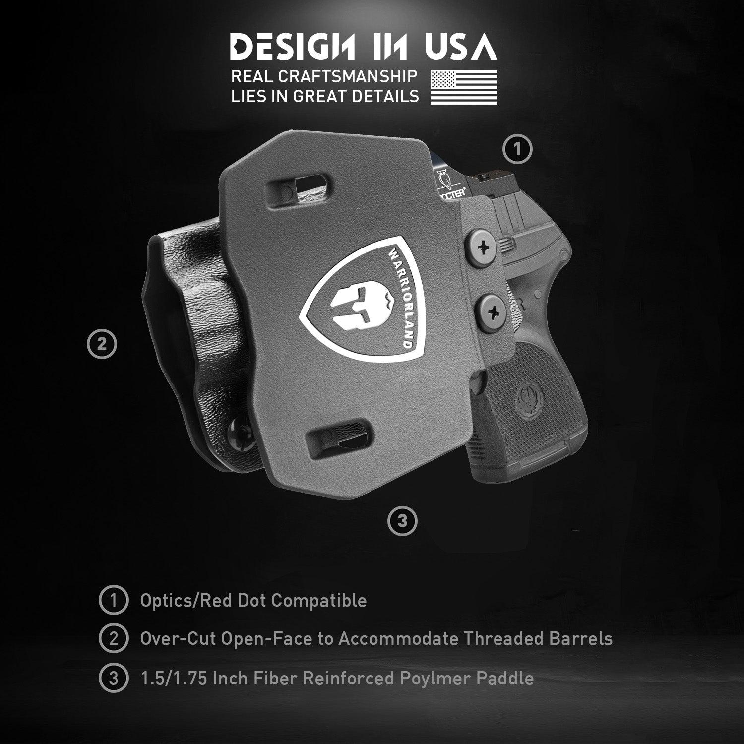 OWB Holster Optics Cut Fit Ruger LCP Max Pistol, Outside Waistband Open Carry Max .380 Holster with 1.75 Inch Paddle, Adj. Retention & Cant, Right Hand|WARRIORLAND WARRIORLAND