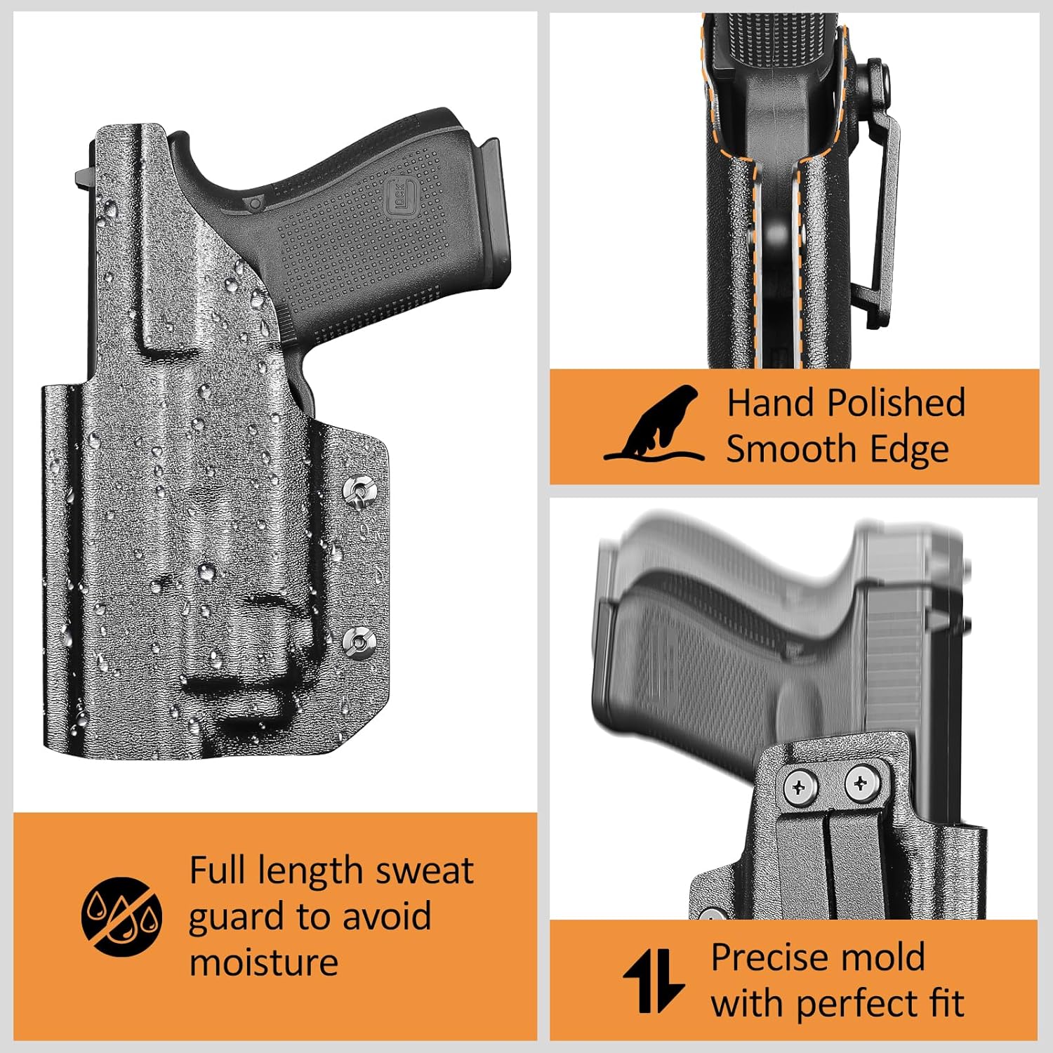 IWB Kydex Holster for Glock 19 with TLR7/ TLR7A, Fit Glock 17/19 Gen 3-5, 23/32 Gen 3-4 & 19X/ 44/45, Inside Waistband Conceal Carry, Optic Cut, Adj. Cant & Retention, Right Hand.