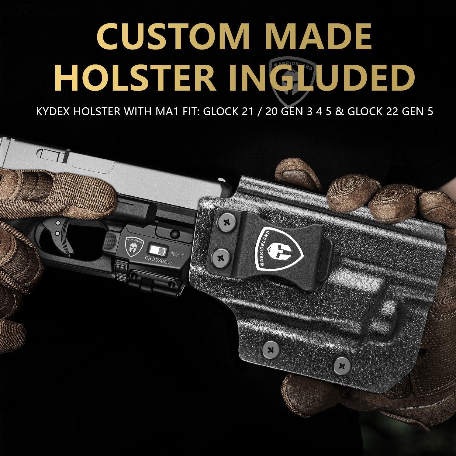 Universal Light Laser Combo with Glock 21 / G20/G22/G23 Gen 3 4 5 & G34 Gen 4 Holster, Tactical Green Laser Light USB Rechargeable, Screen Displays Battery Status, Crossbow MA1 w/ G21 Holster|WARRIORLAND WARRIORLAND