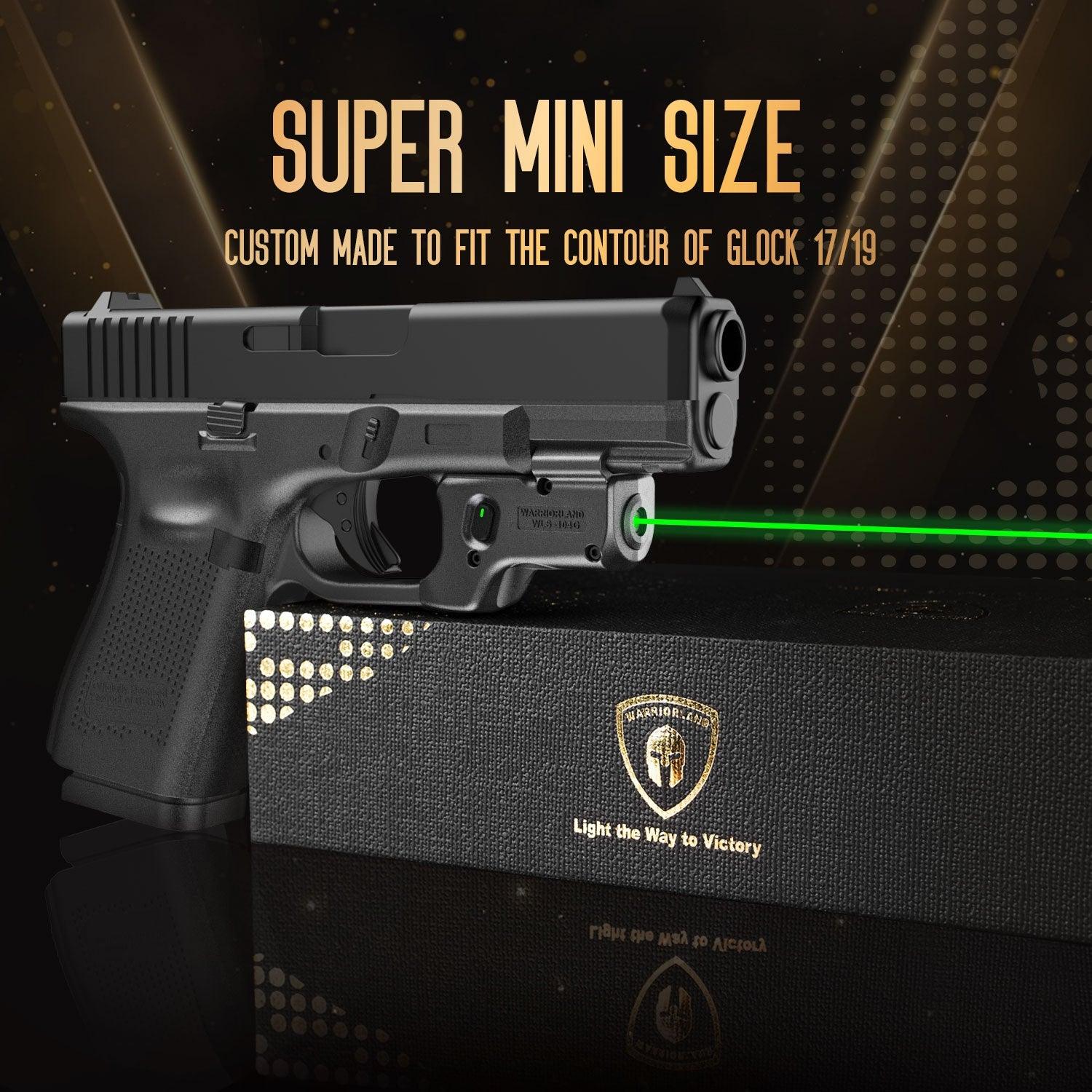 Green Laser Sight WLS-104G and Kydex Holster Combo Tailored Fit Glock 17/19/19X/23/31/32/44/45, Ultra Compact G19 Beam Sight, Gun Sight with Ambidextrous On/Off Switch & Power Indicator|WARRIORLAND WARRIORLAND