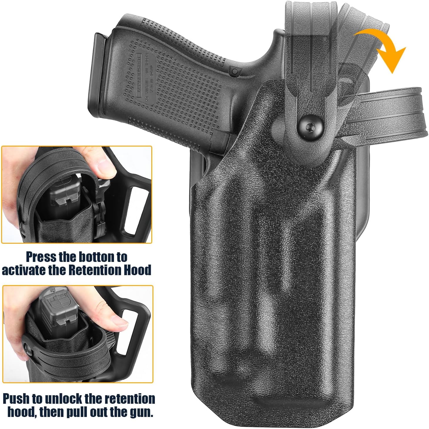 WARRIORLAND OWB Kydex Holster light bearing holster for Glock 17/19 Gen 3-5 - Thumb Release - Level II Retention - MB1/MB2/MB3 Compatible - Right Hand.