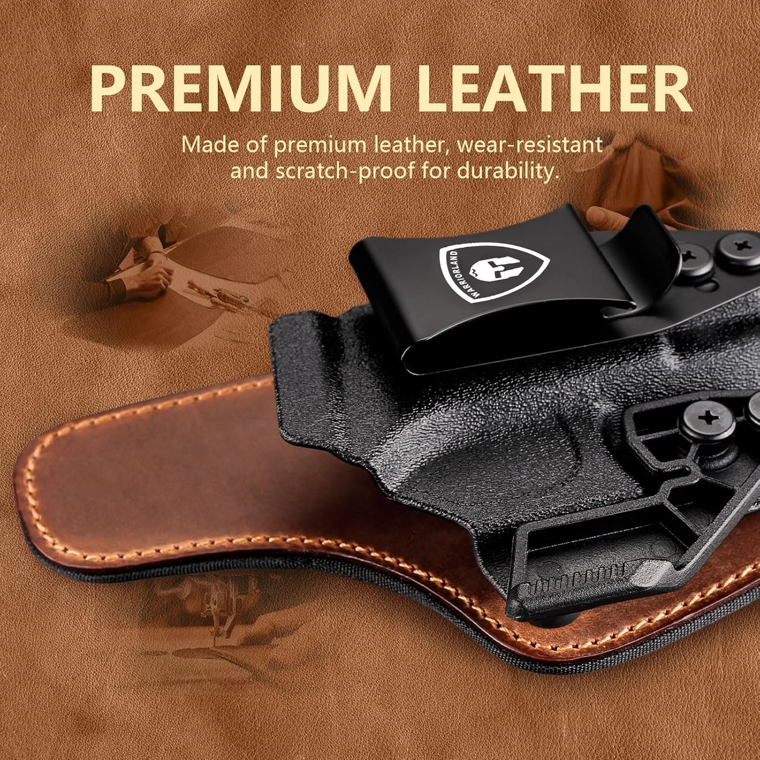 WARRIORLAND IWB Hybrid Holster Compatible with Glock 17/ 19 Gen 3-5 & 23/ 32 Gen 3-4 & G19X 44 45 & their MOS version, Concealed Carry Polymer & Leather Holster with Claw/Optics Cut Ready, Right Hand(Brown).