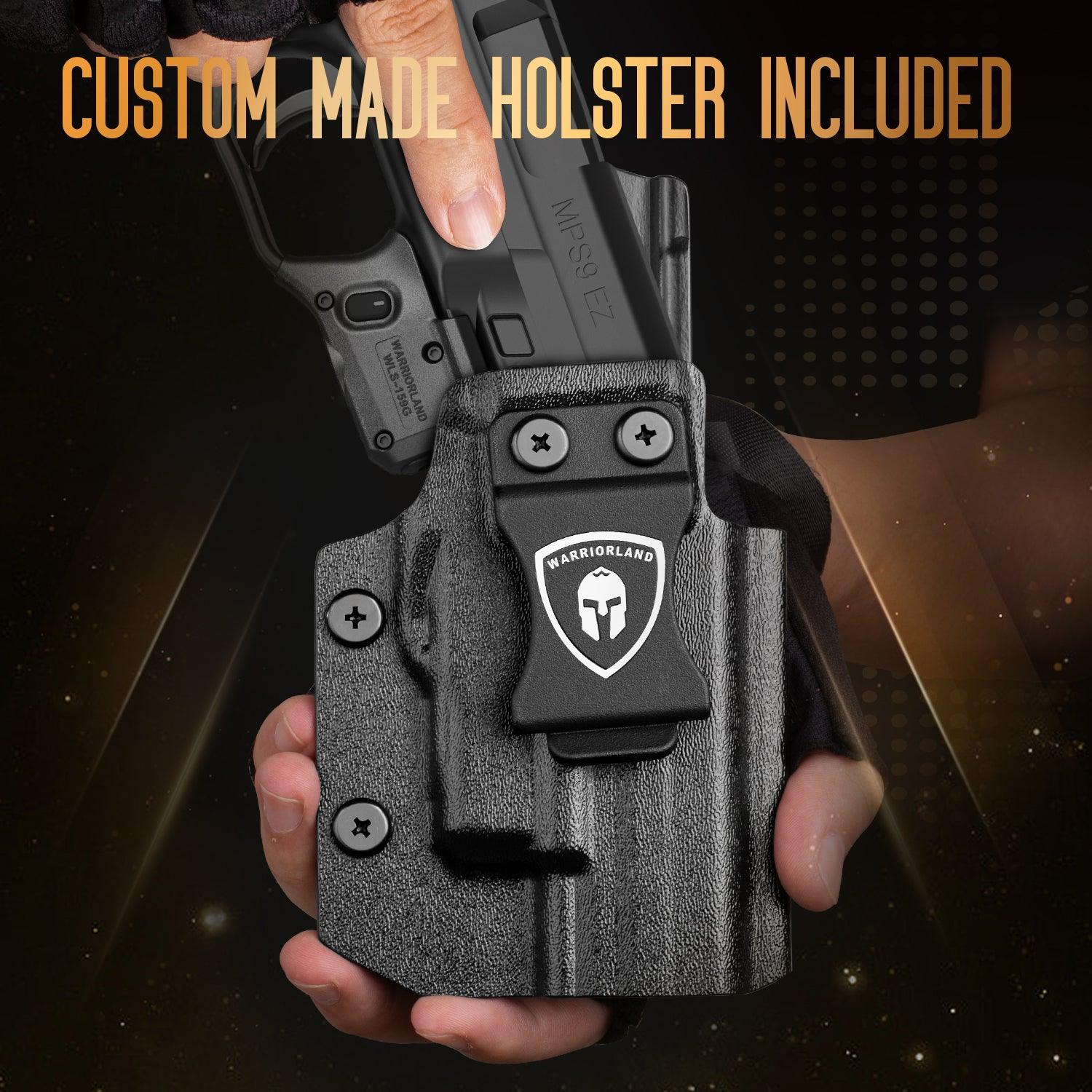 WARRIORLAND Green Laser Sight Fit M&P 9mm / 380 Shield EZ with Kydex Holster, First Green Beam Sight with Power Indicator, M&P 9mm Shield EZ Laser with IWB Holster, WLS-159G w/MP Shield 9 EZ Holster WARRIORLAND