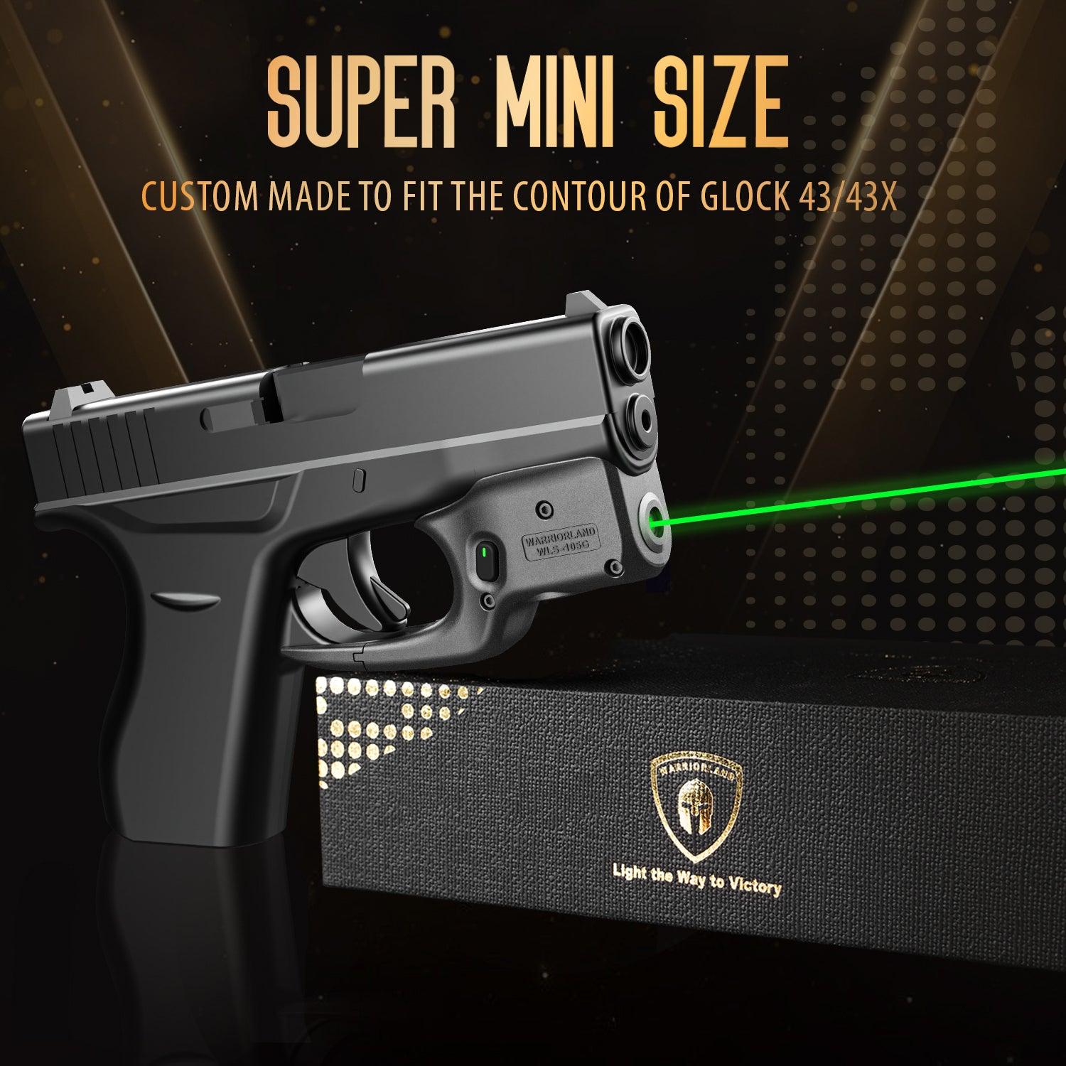 Green Laser Sight Designed to Fit Glock 43/G43X(No Rail Version) with Holster, Green Beam Sight with Power Indicator, Custom-Made IWB Kydex Holster Right Hand, WLS-105G w/ G43 Holster|WARRIORLAND WARRIORLAND