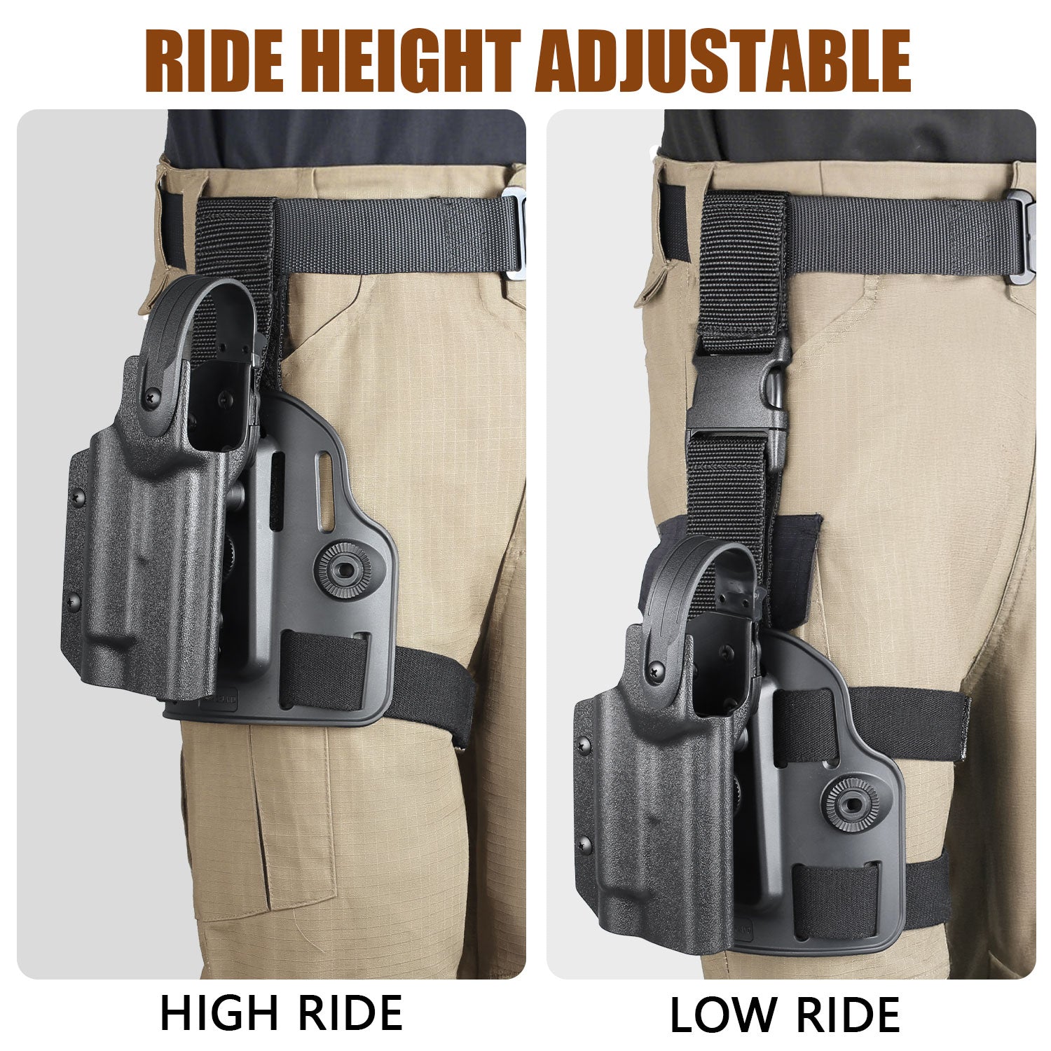 WARRIORLAND Drop Leg Platform for Glock 17/19 (Gen3-5), Glock 22/23/31/32 (Gen3-4), Glock 19X/44/45 w/TLR-1- Level 2 Holster + Mag Holes - Adjustable (No Mag Pouches) Red dot compatible