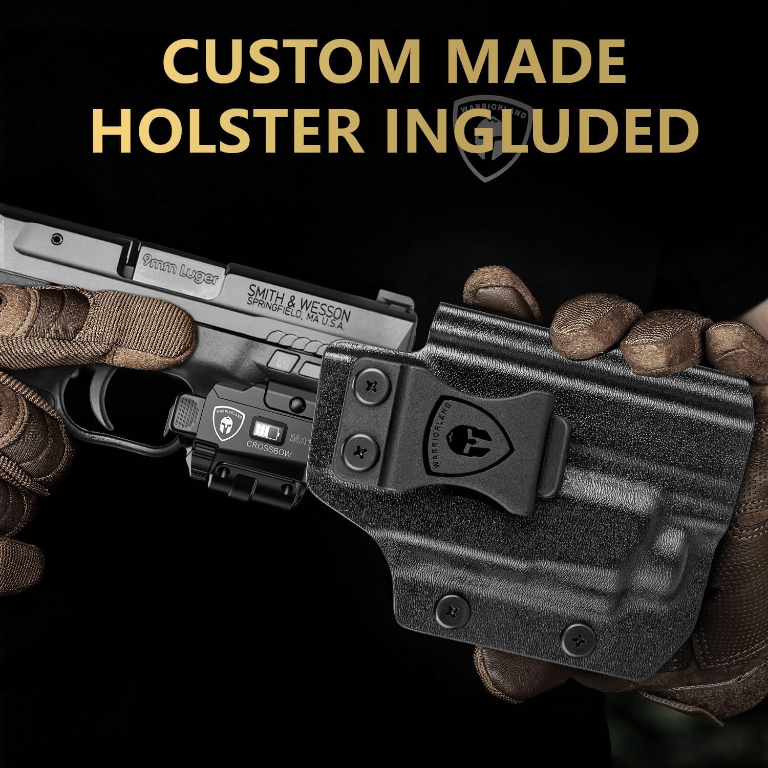 WARRIORLAND MA1 Laser Light Combo Holster Fit for M&P 9mm Shield EZ, 800-lumen LED Gun Flashlight and Green Laser Weapon Pistol Light & Right-Hand IWB Holster, Rechargeable | Screen Power Indicator โWARRIORLAND