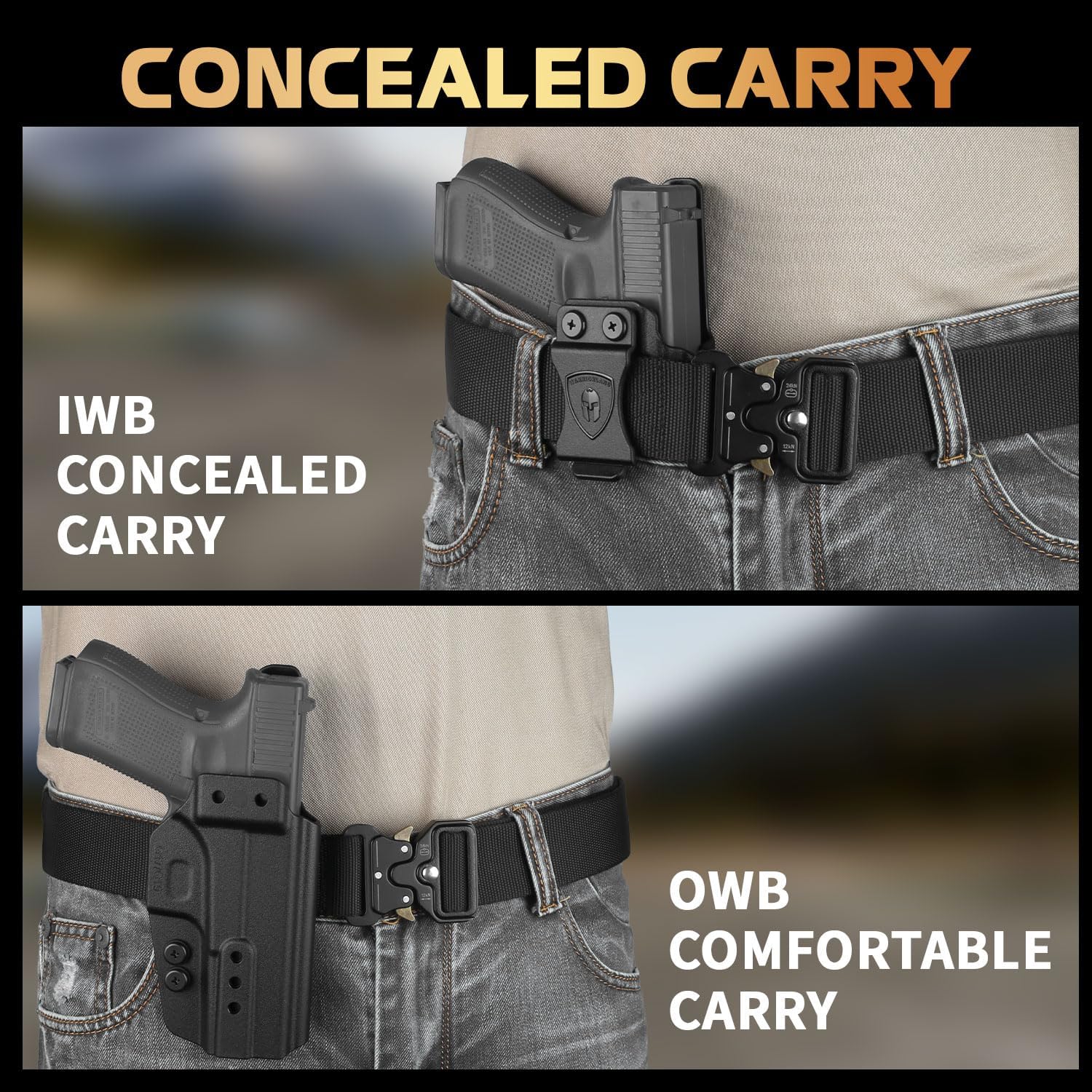 WARRIORLAND IWB & OWB Convertible Holster Optic Cut: Compatible with Glock 17/19/26/34 Gen3-5 G17/G19 Gen4 MOS G17/G19/G26/G34 Gen5 MOS 19X G23 Gen3-4 G32 Gen3-4 G44 G45 G45 MOS Holster, with Claw,Adj Ride Height, Right Hand WARRIORLAND