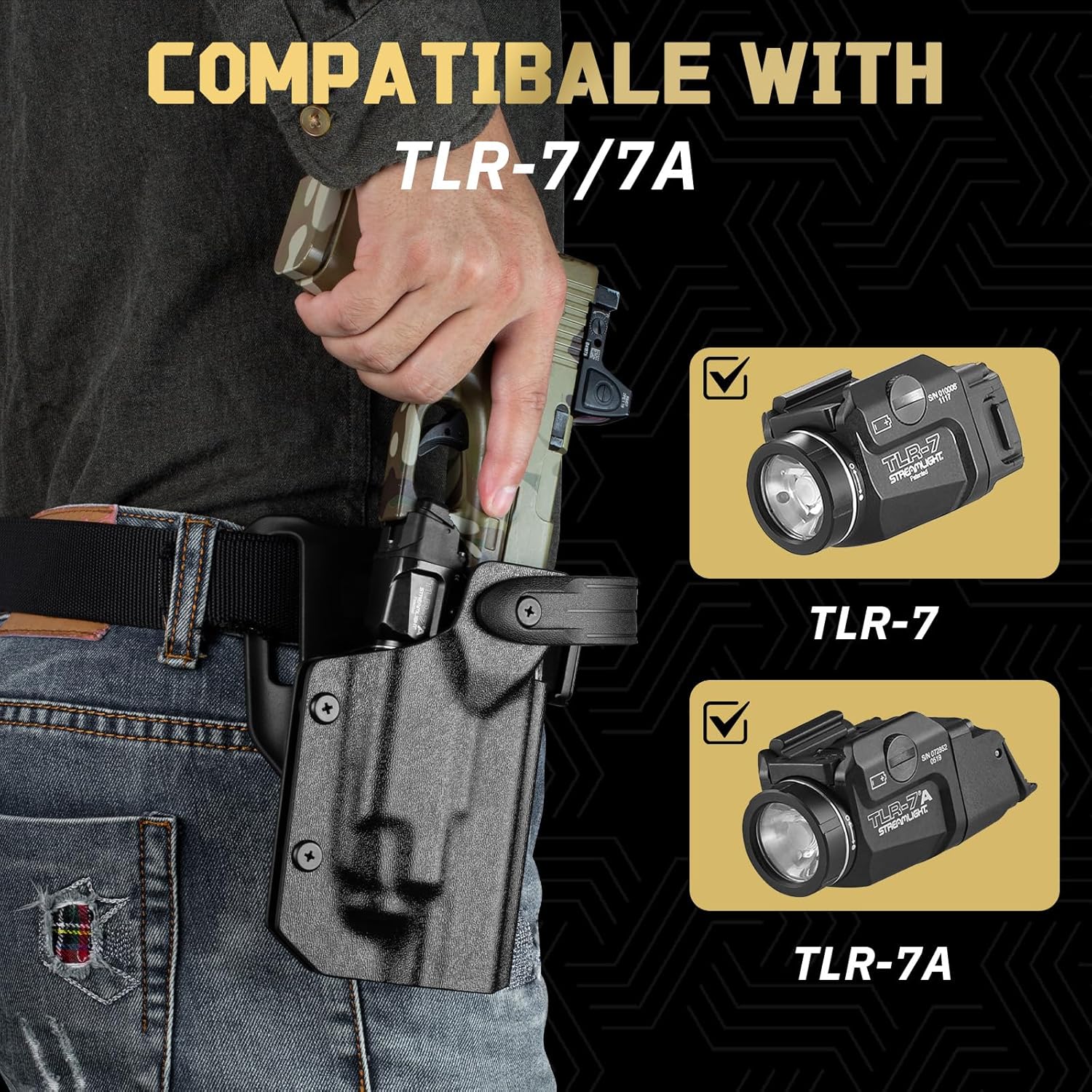 WARRIORLAND Kydex Holster for Glock 19 TLR-7/7A/7X/8HL-XG Level II Thumb Release, OWB Holster Compatible with Glock 17/19/19X/44/45 Gen 3 4 5 & G23/32 Gen 3-4, Optics Cut, Right Hand โWARRIORLAND