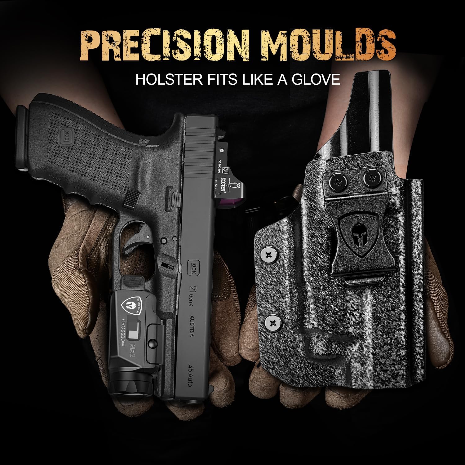 WARRIORLAND MA2 Pistol Light with Holster Fit for Glock 20/21/22/23 Gen 3-5 & Glock 34 Gen 4, 800-lumen LED Weapon Pistol Flashlight & Right-Hand IWB Holster, Rechargeable | Screen Power Indicator โWARRIORLAND