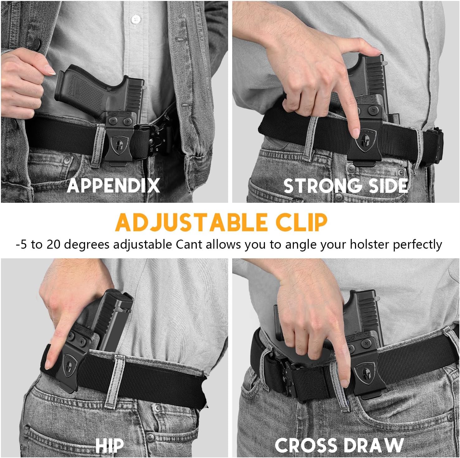 WARRIORLAND IWB Kydex Holster Compatible with Glock 17/19 Gen (3-5) & 23/32 Gen(3-4) & 19X/ 44/45, Inside Waistband Appendix Conceal Carry, with Claw & Adj. Retention & Cant, Right Hand