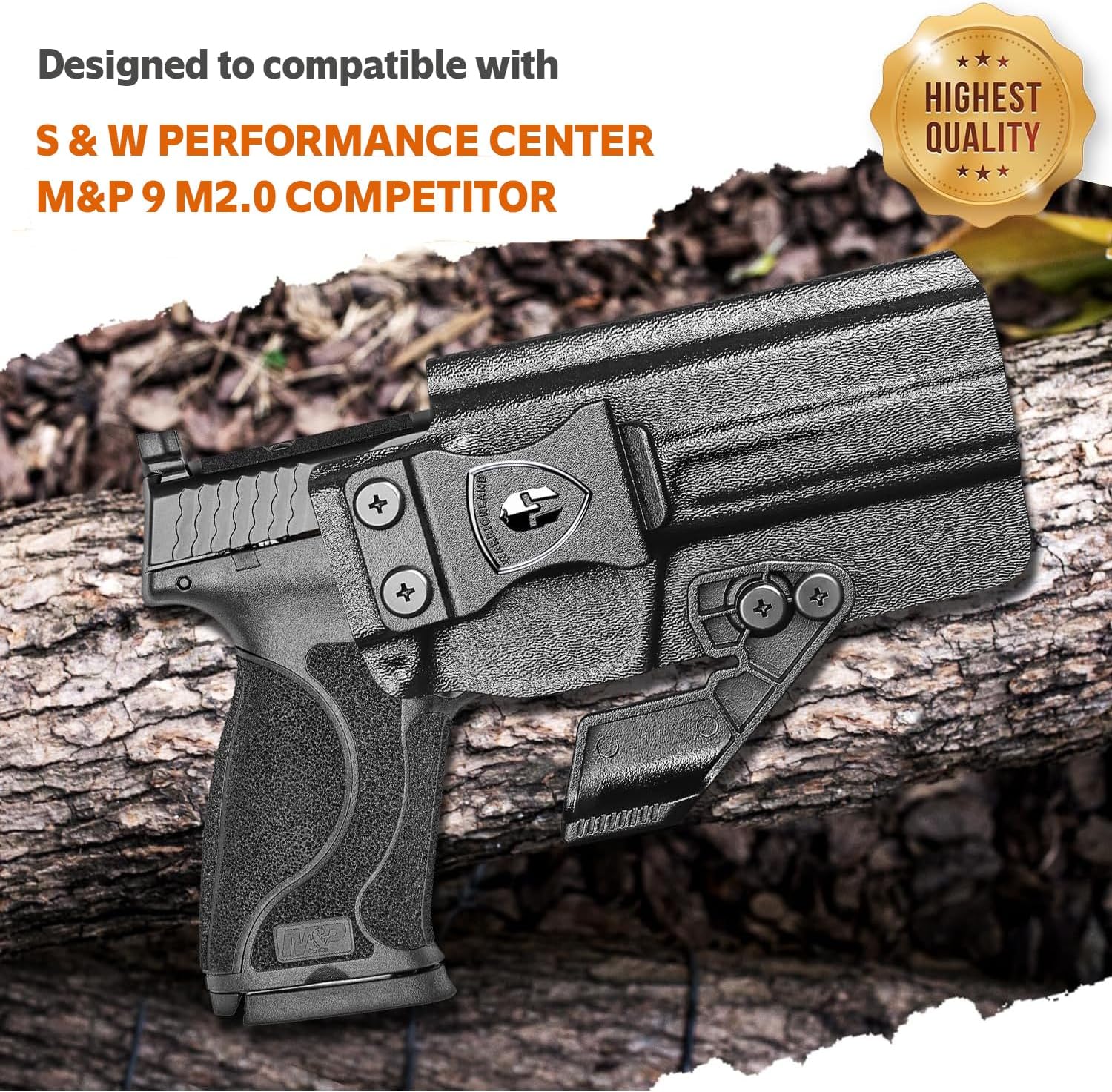 WARRIORLAND IWB Kydex Holster, Compatible with S&W M&P 9 M2.0 Competitor, Optic Cut Ready/Claw Attachment, Inside Waistband Conceal Carry, Adj. Retention & Cant, Open-Muzzle Design, Right Hand.