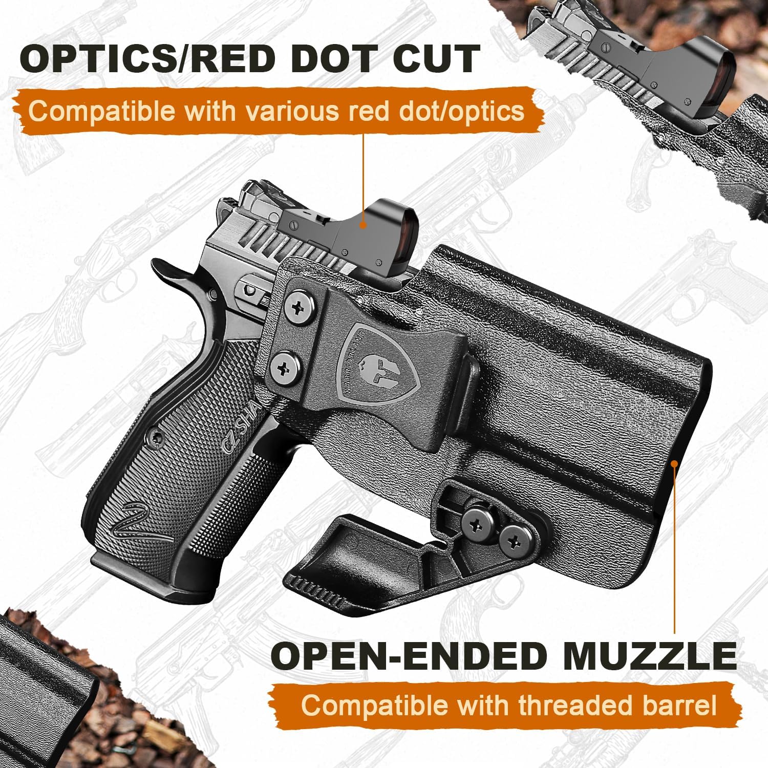 WARRIORLAND IWB Kydex Holster Compatible with CZ Shadow 2 Compact and CZ Shadow 2, Optic Cut & Claw, Inside Waistband Conceal Carry, Adj. Retention & Cant (Right Hand)