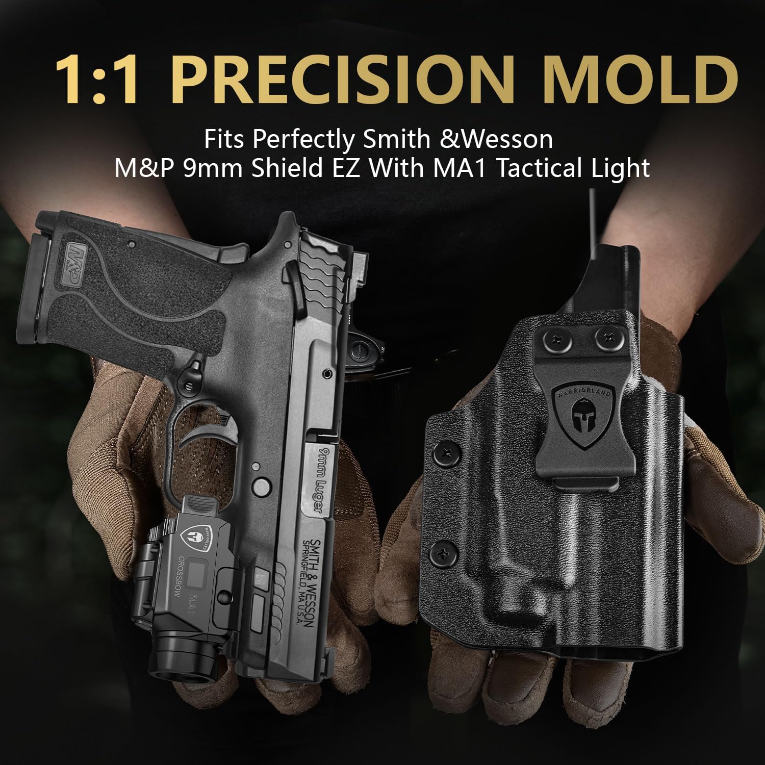 WARRIORLAND MA1 Laser Light Combo Holster Fit for M&P 9mm Shield EZ, 800-lumen LED Gun Flashlight and Green Laser Weapon Pistol Light & Right-Hand IWB Holster, Rechargeable | Screen Power Indicator โWARRIORLAND