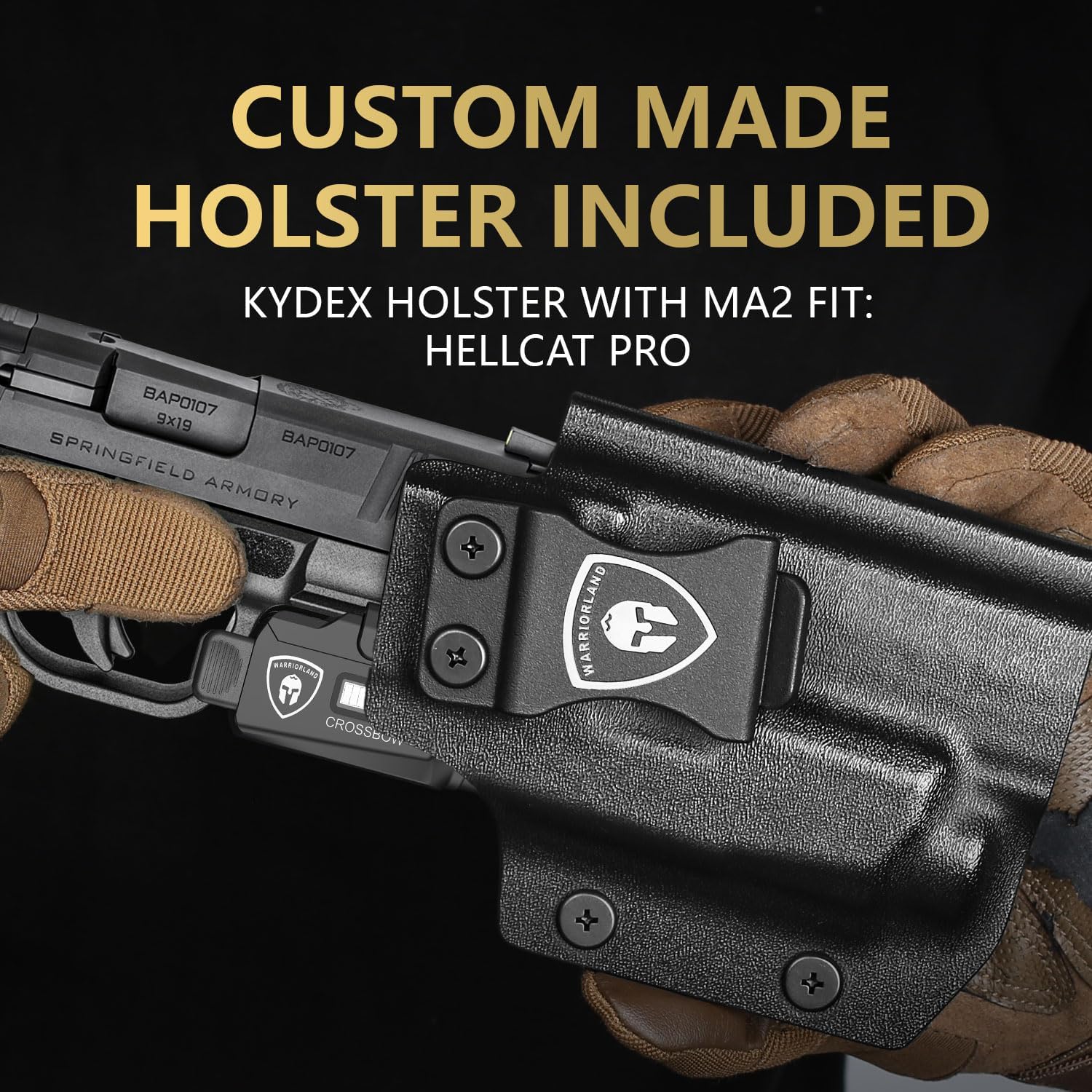 WARRIORLAND MA2 Pistol Light with Holster Fit for Sprindfield Hellcat Pro, 800-lumen LED Weapon Pistol Flashlight & Right-Hand IWB Holster, Rechargeable | Screen Power Indicator WARRIORLAND