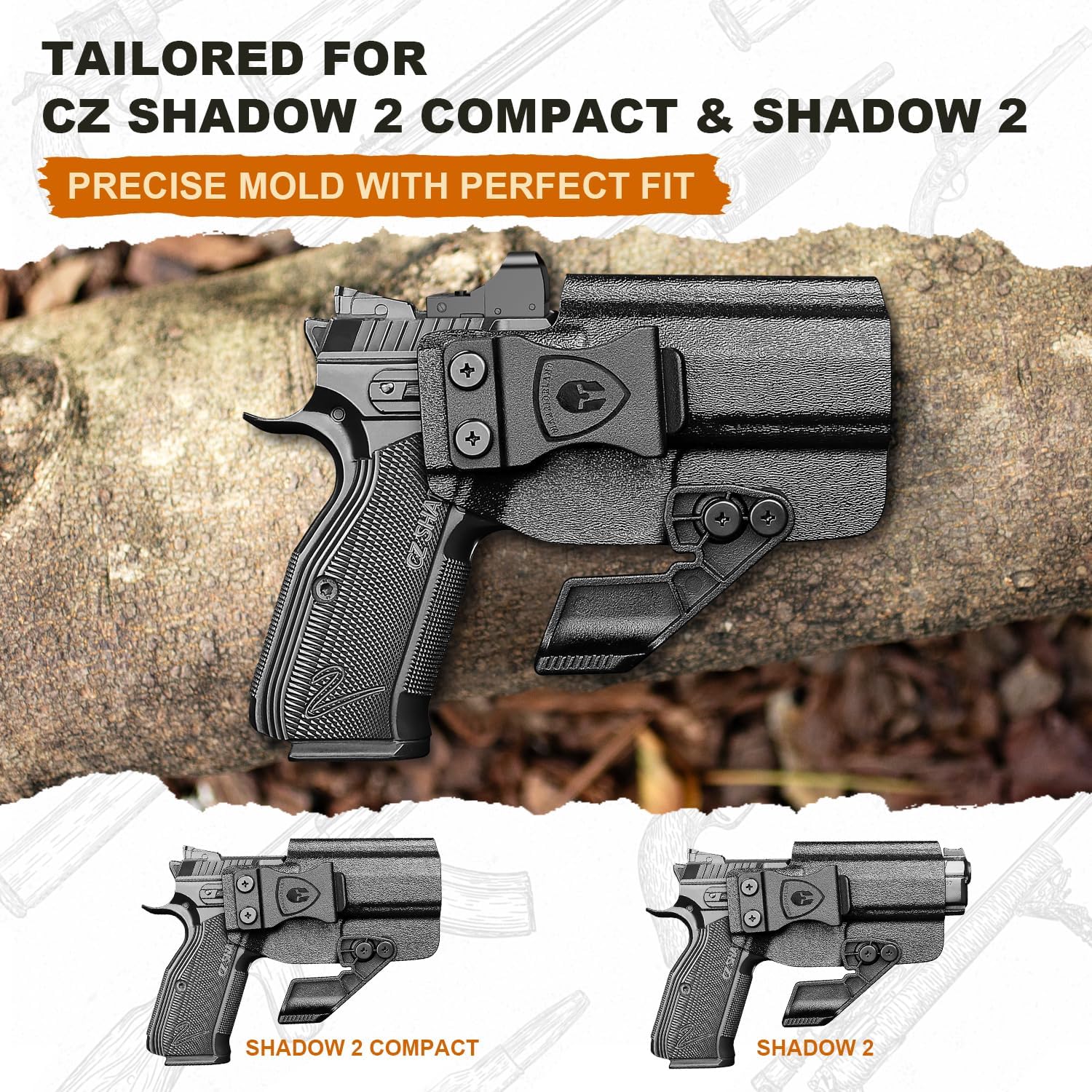 WARRIORLAND IWB Kydex Holster Compatible with CZ Shadow 2 Compact and CZ Shadow 2, Optic Cut & Claw, Inside Waistband Conceal Carry, Adj. Retention & Cant (Right Hand)