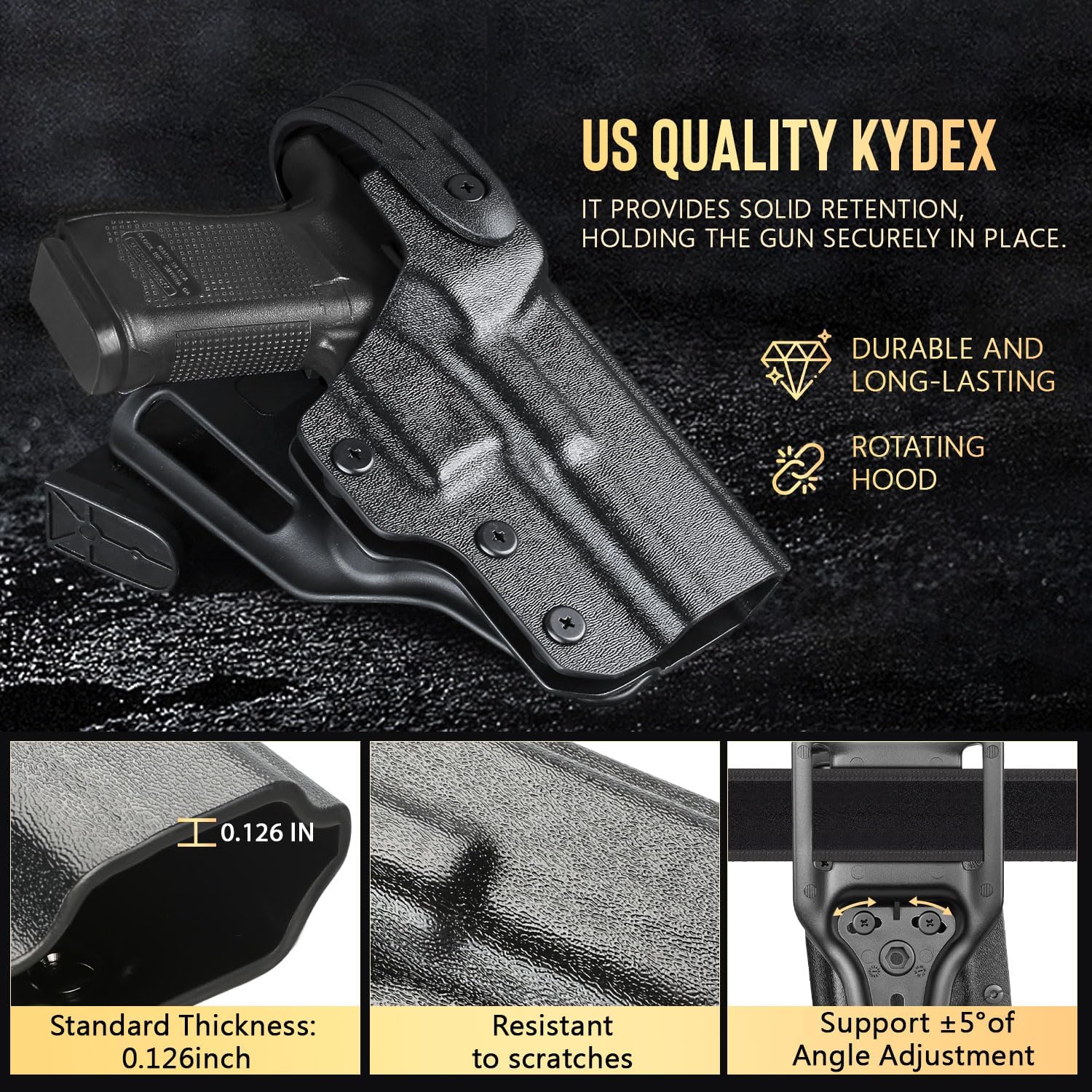 WARRIORLAND Level 2 Kydex Holster Compatible with Glock G17/G19/G34 Gen3-5 G17/G19 Gen4-5 MOS G19X G22/23/31/32 Gen3-4 G19X G34 Gen5 MOS G44 G45 G45 MOS, Adjustable Loop Fits Belt Width 1.5" - 2.0", Right Hand Thumb Release Holster WARRIORLAND