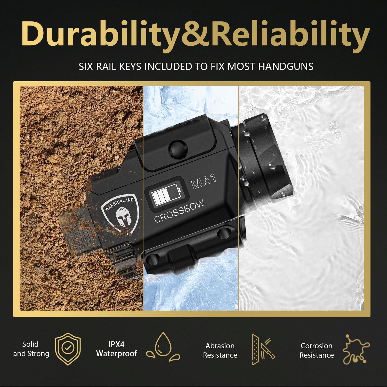 WARRIORLAND MA1 800 Lumens Rail Mounted Universal Pistol Light, Combo Custom Holster for Glock 17/19 Gen 3-5 & Glock 22/23 /31/32 Gen 3-4 & Glock 19X /44/45, Rechargeable | Screen Power Status WARRIORLAND