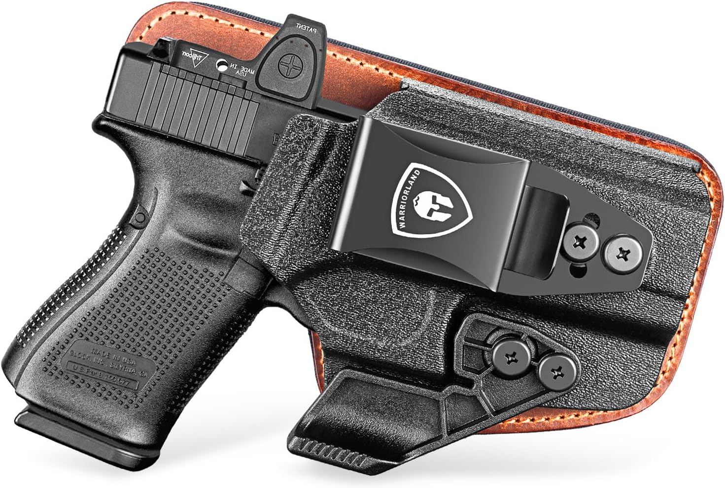 WARRIORLAND IWB Hybrid Holster Compatible with Glock 17/ 19 Gen 3-5 & 23/ 32 Gen 3-4 & G19X 44 45 & their MOS version, Concealed Carry Polymer & Leather Holster with Claw/Optics Cut Ready, Right Hand WARRIORLAND