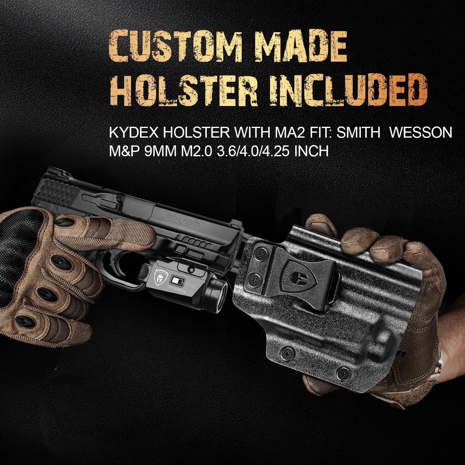 WARRIORLAND MA2 Pistol Light with Holster Fit for M&P 9MM M2.0 3.6"/4.0"/4.25" Barrel, 800-lumen LED Weapon Light Pistol Flashlight & Right-Hand IWB Holster, Rechargeable | Screen Power Indicator โWARRIORLAND