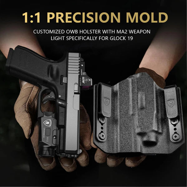 WARRIORLAND Kydex OWB Holster (Only) Fit Glock 17/19 & 800 Lumens MA2 Light.