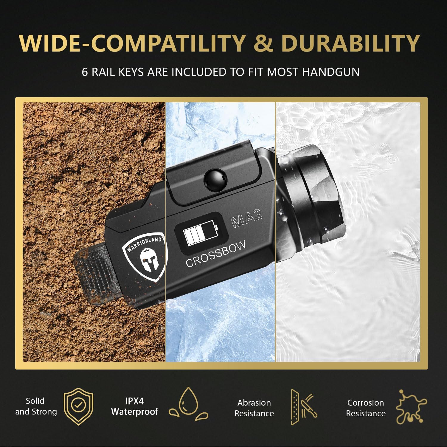 WARRIORLAND MA2 Universal Rail Mounted 800 Lumens Pistol Light with Glock 17/19 OWB Kydex Holster Combo, Magnetic USB Charging Tactical Light with Screen Displays Battery Status WARRIORLAND