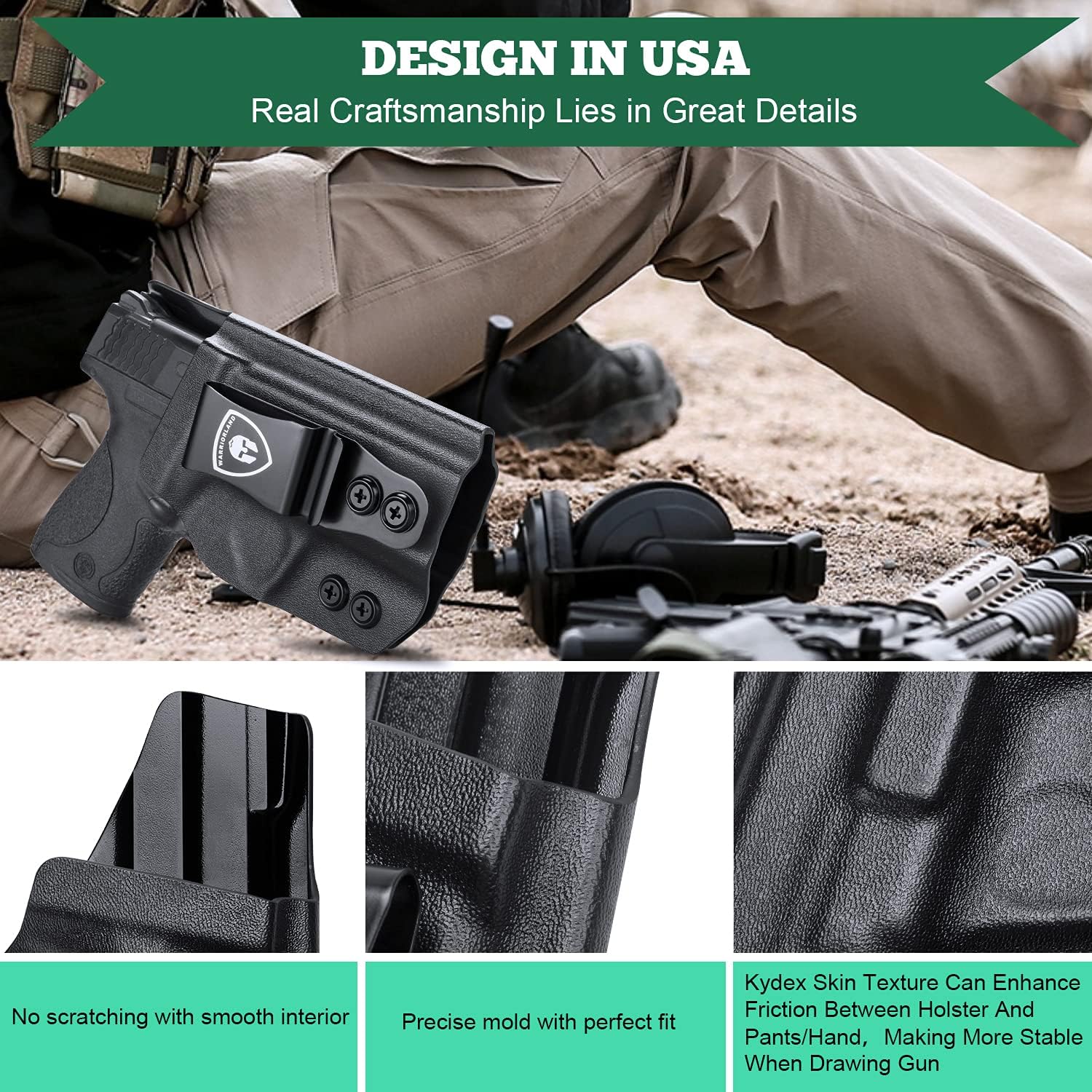 M&P Shield 9mm/Plus Holster, IWB Kydex Holster Fit: S&W M&P Shield Plus 3.1" - M&P Shield 9mm/.40 M2.0 - M&P Shield 9mm/.40 M1.0 Pistol, Inside Waistband Concealed Carry, Adj. Cant&Retention, Right WARRIORLAND
