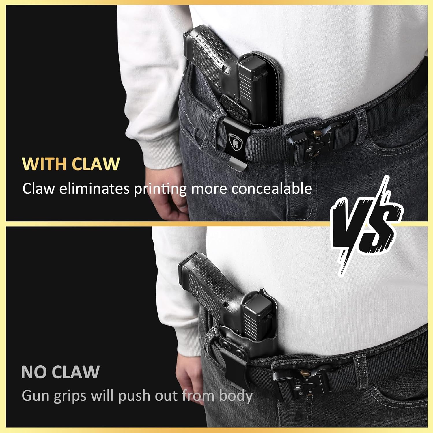 WARRIORLAND IWB Hybrid Holster Compatible with Glock 17/ 19 Gen 3-5 & 23/ 32 Gen 3-4 & G19X 44 45 & their MOS version, Concealed Carry Polymer & Leather Holster with Claw/Optics Cut Ready, Right Hand WARRIORLAND