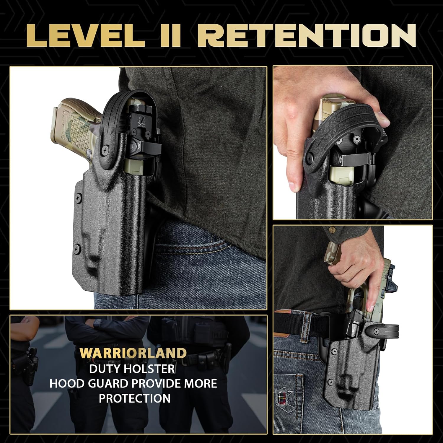 WARRIORLAND Kydex Holster for Glock 19 TLR-7/7A/7X/8HL-XG Level II Thumb Release, OWB Holster Compatible with Glock 17/19/19X/44/45 Gen 3 4 5 & G23/32 Gen 3-4, Optics Cut, Right Hand โWARRIORLAND