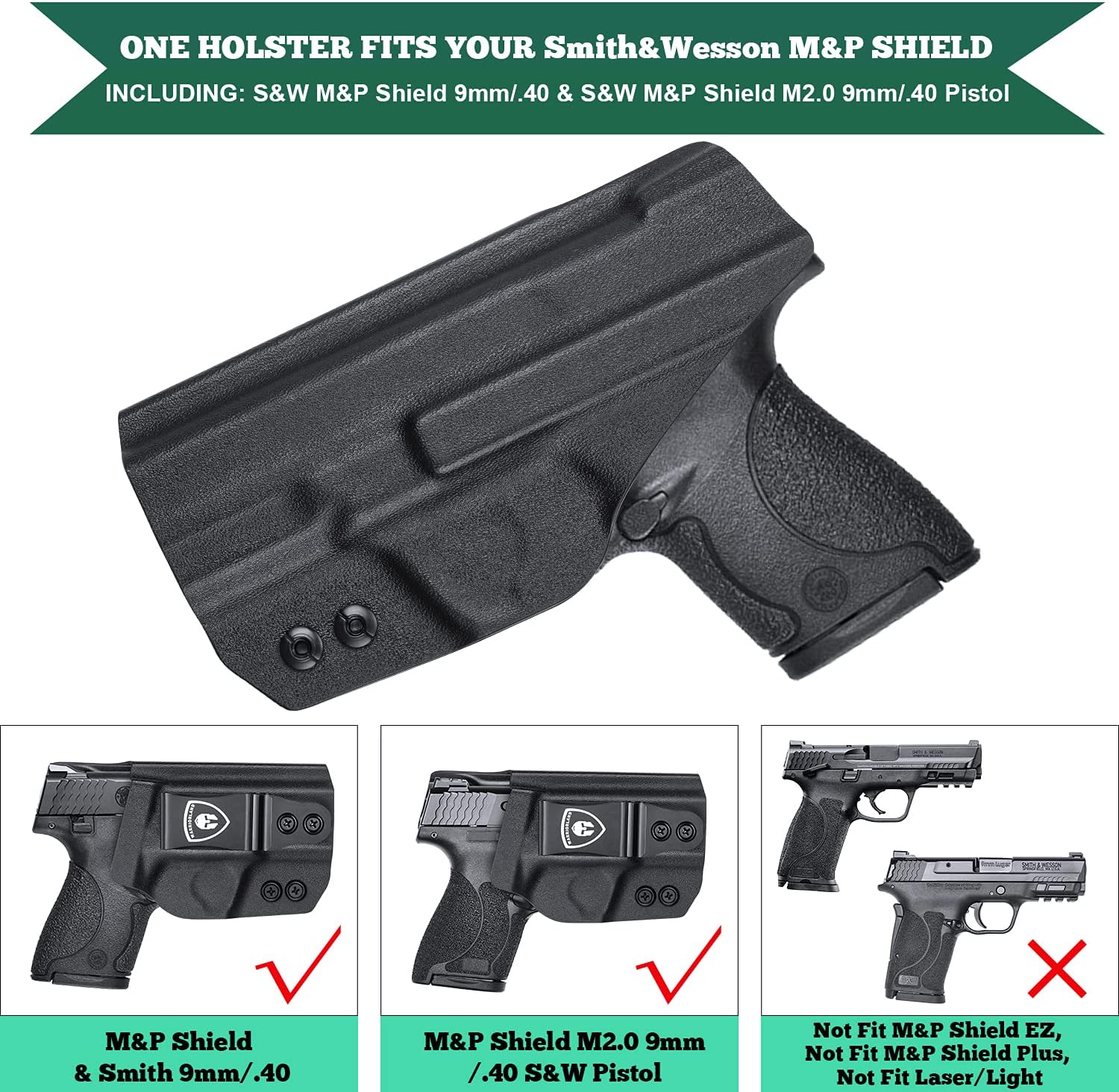 M&P Shield 9mm/Plus Holster, IWB Kydex Holster Fit: S&W M&P Shield Plus 3.1" - M&P Shield 9mm/.40 M2.0 - M&P Shield 9mm/.40 M1.0 Pistol, Inside Waistband Concealed Carry, Adj. Cant&Retention, Right WARRIORLAND