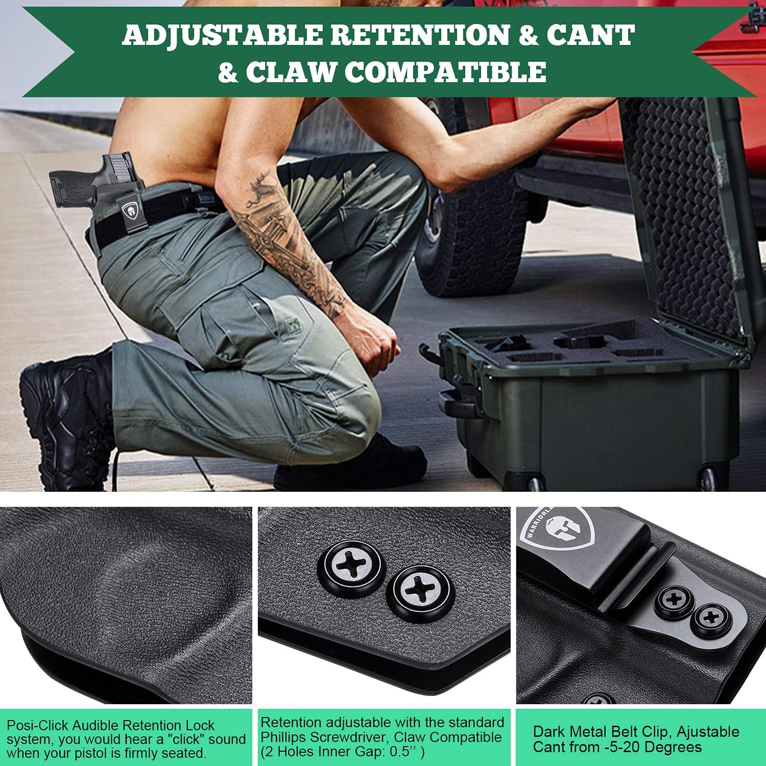 M&P Shield 9mm/Plus Holster, IWB Kydex Holster Fit: S&W M&P Shield Plus 3.1" - M&P Shield 9mm/.40 M2.0 - M&P Shield 9mm/.40 M1.0 Pistol, Inside Waistband Concealed Carry, Adj. Cant&Retention, Right WARRIORLAND