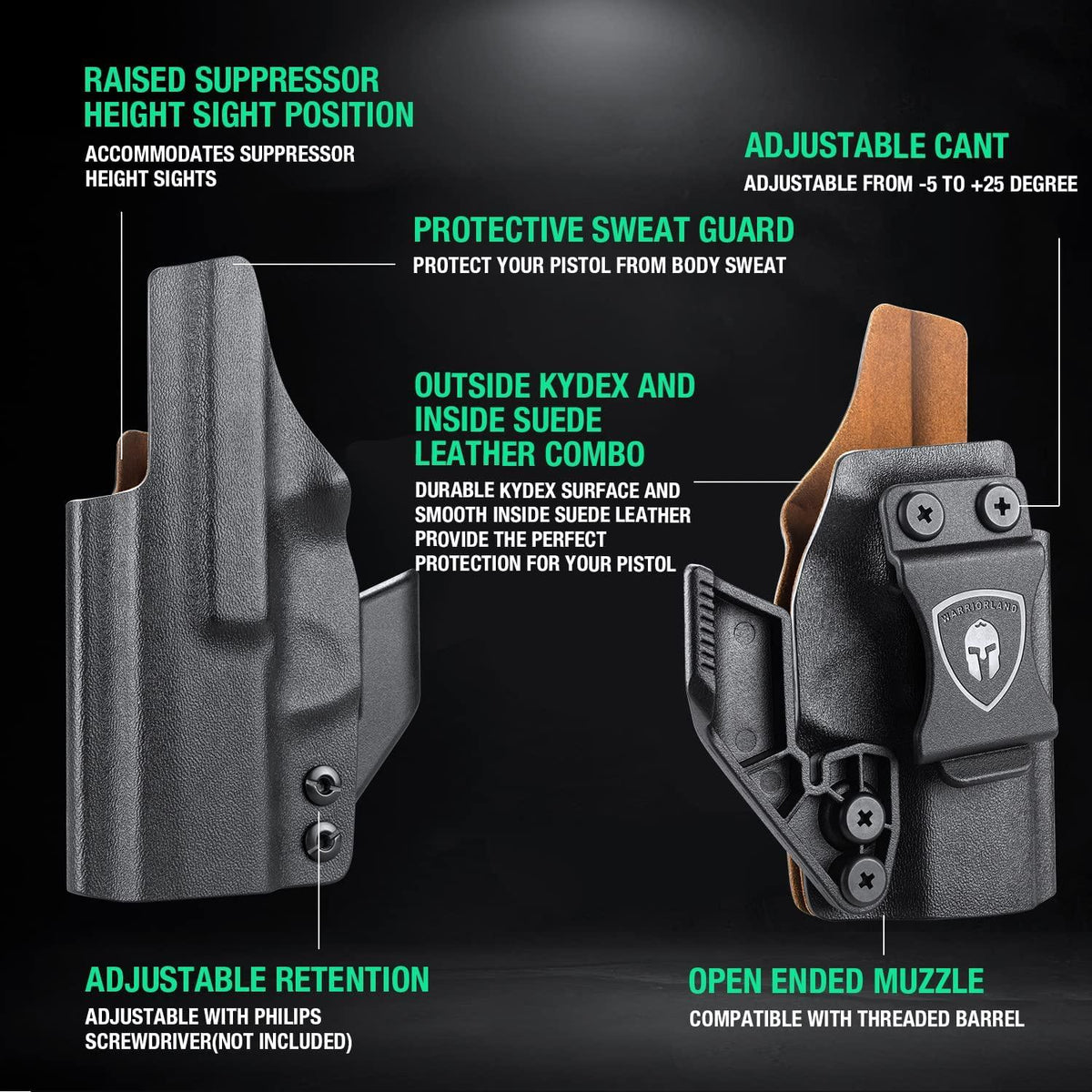 Sig Sauer P320 Full Size / P320 M17  Hybrid Kydex Leather Lined IWB Holster with Claw Optics Ready, Right Hand WARRIORLAND
