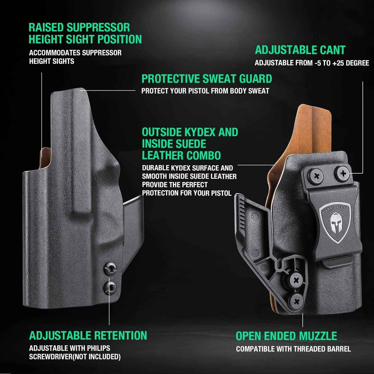 Sig Sauer P320 Full Size / P320 M17 Hybrid Kydex Leather Lined IWB Holster with Claw Optics Ready, Right Hand