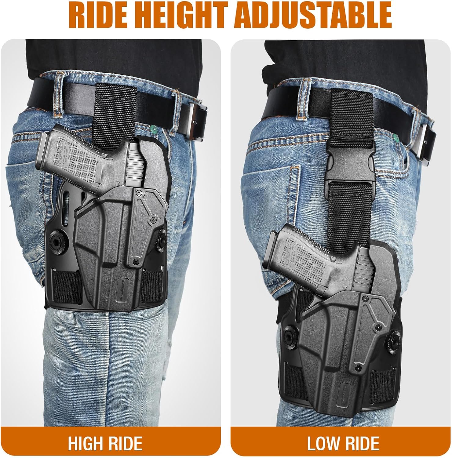 WARRIORLAND Level 2 Drop Leg Holster for 17/19/ 22/23/34 Gen 3-5 & G31/32 Gen 3-4 & 19X/44/45/47/49 & MOS Version, Optic Cut with RDS Cover, Tactical Thigh Holster with Adj. Heigh, Open Muzzle Design.