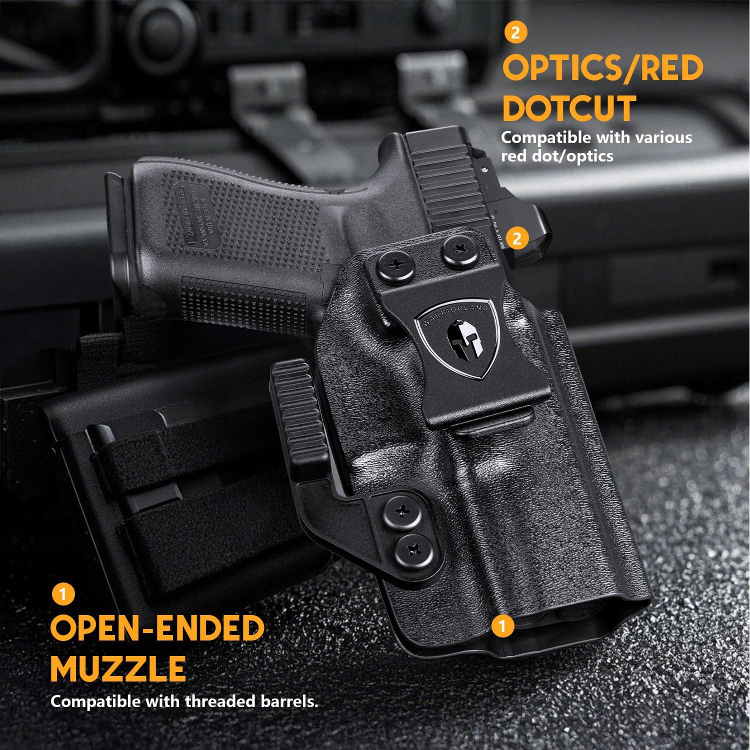 WARRIORLAND IWB Kydex Holster Compatible with Glock G17/G19/G26/G34/ Gen3-5 G17/G19 Gen4-5 MOS G19X G23/G32 Gen3-4 G26/G34 Gen5 MOS G44 G45 G45 MOS, Inside Waistband Appendix Conceal Carry, with Claw & Adj. Retention & Cant, Right Hand.