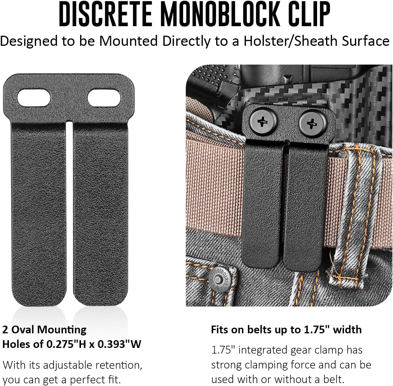 WARRIORLAND IWB & OWB Gun Holster Belt Clip, 1.5/1.75 Inch Adjustable, with Metal Washers, Screws, Slotted Binding Posts – Fits Holsters & Knife Sheaths 2 Pack WARRIORLAND