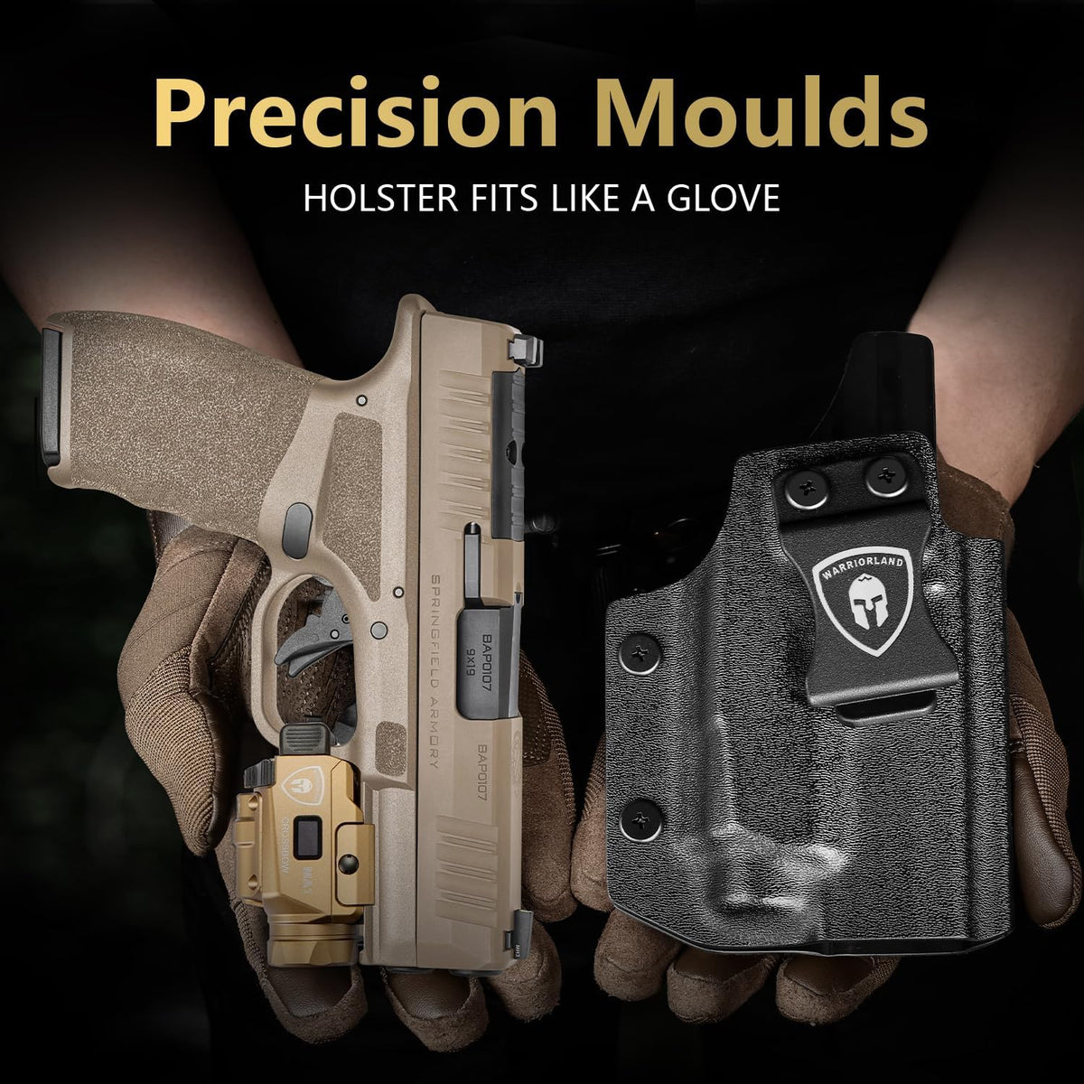 WARRIORLAND FDE MA1 Laser Light Combo Holster Fit for Hellcat Pro, 800-lumen LED Gun Flashlight and Green Laser Weapon Pistol Light & Right/Left Hand IWB Holster, Rechargeable | Screen Power Indicator