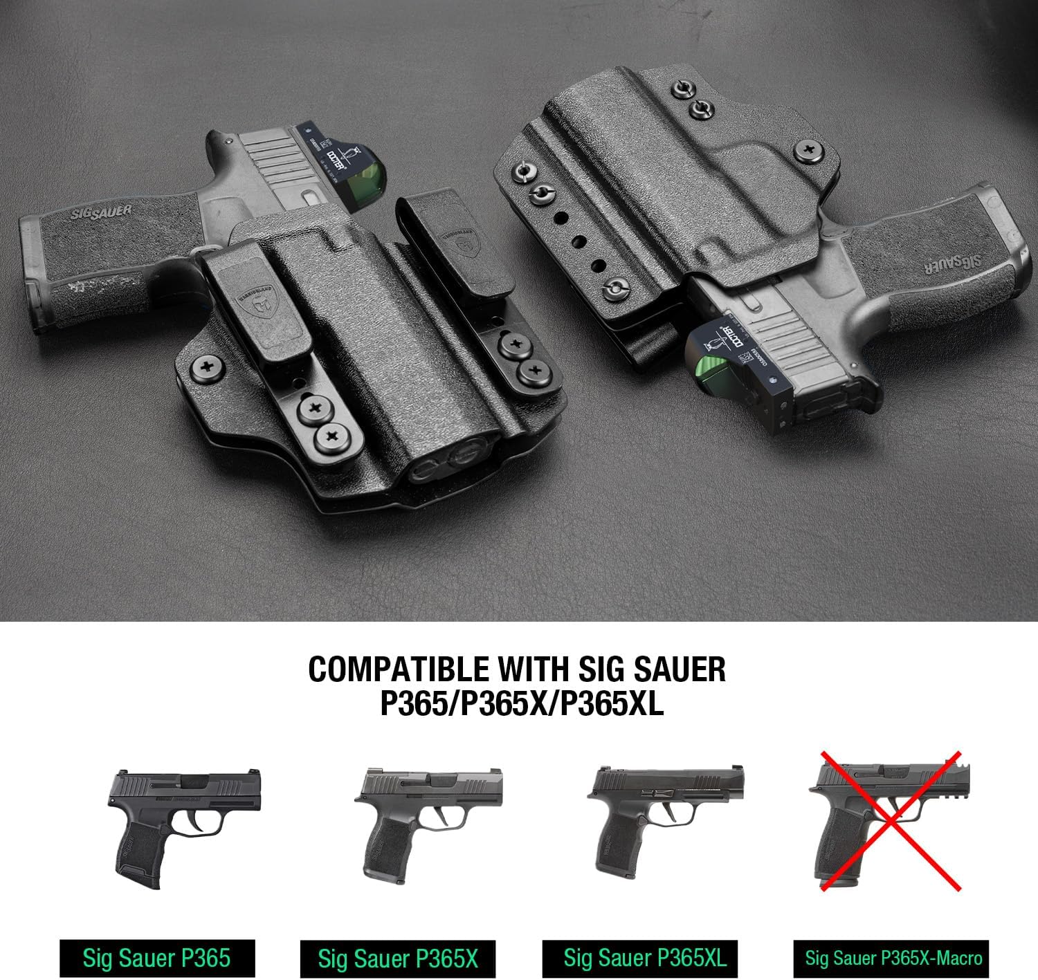 WARRIORLAND Sig Sauer P365 P365 XL P365 SAS P365X P365.380 ACP P365 ROSE.380 ACP IWB & OWB Convertible Holster Optics Cut: Sig Sauer P365 / P365 X & P365 XL, IWB OWB Combo Holster P365, 1.75 Belt Clip, Adjustable Ride Height, Right Hand WARRIORLAND