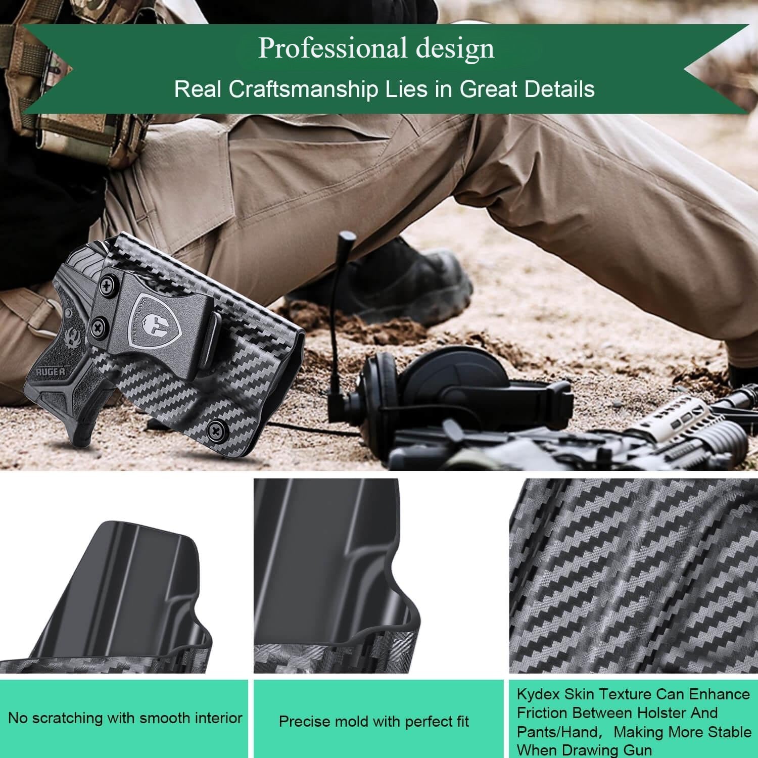 Carbon Fiber Kydex Ruger LCP 2 II Holster IWB | WARRIORLAND WARRIORLAND