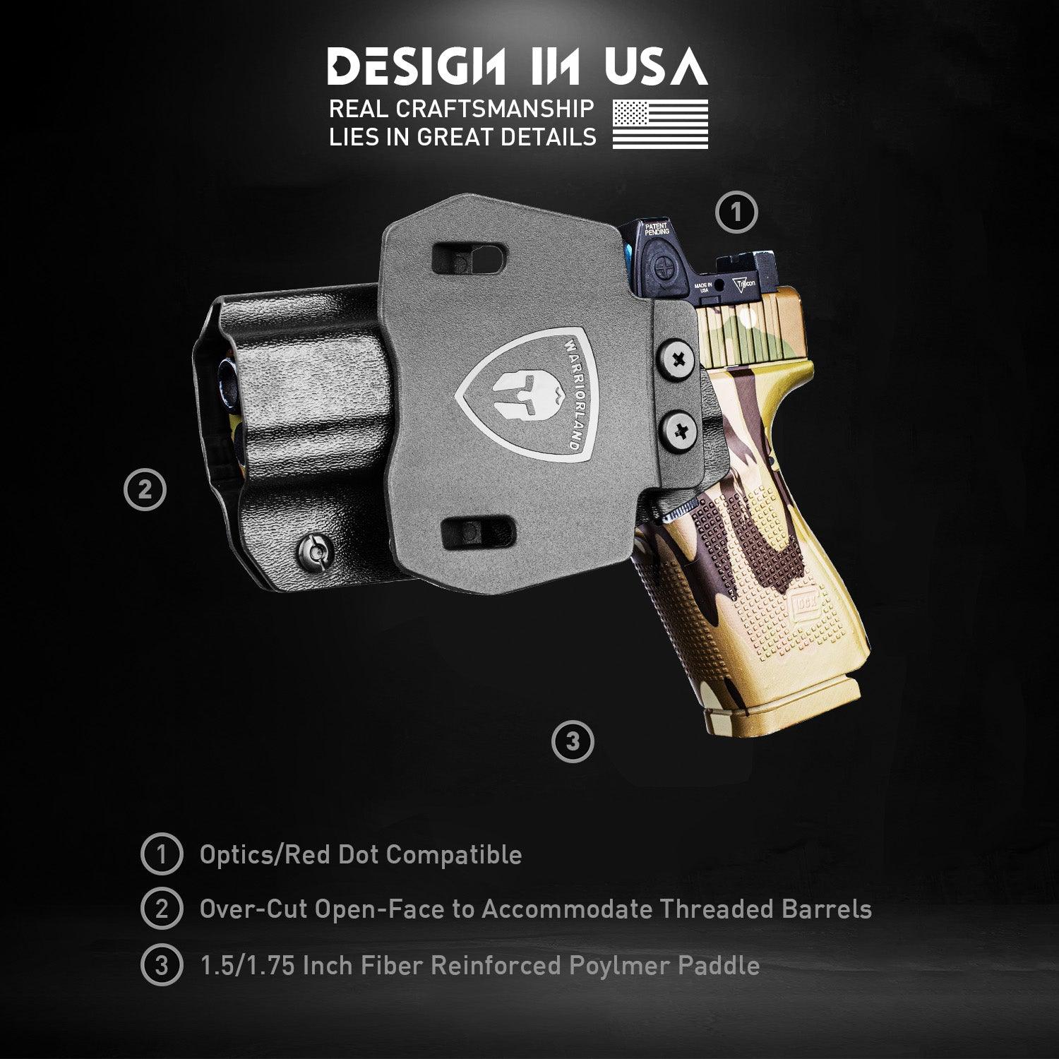 G23 Holster OWB Kydex Holster Optics Cut Fit G23 Gen 1-5 Pistol, Outside Waistband Open Carry G23 Gen 5 Holster with 1.75 Inch Paddle, Adj. Retention, Right Hand/Left Hand|WARRIORLAND WARRIORLAND