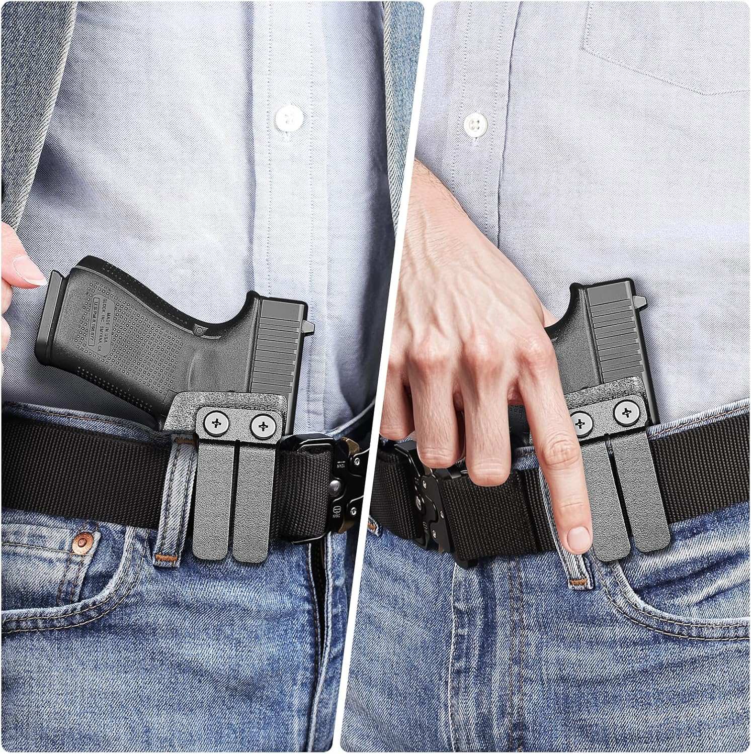 IWB Kydex Holster for Glock 19 with TLR7/ TLR7A, Fit Glock 17/19 Gen 3-5, 23/32 Gen 3-4 & 19X/ 44/45, Inside Waistband Conceal Carry, Optic Cut, Adj. Cant & Retention, Right Hand.